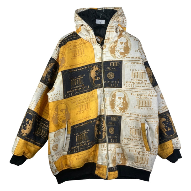 Vintage All Over Money Print $100 Bill Full Zip Hoodie