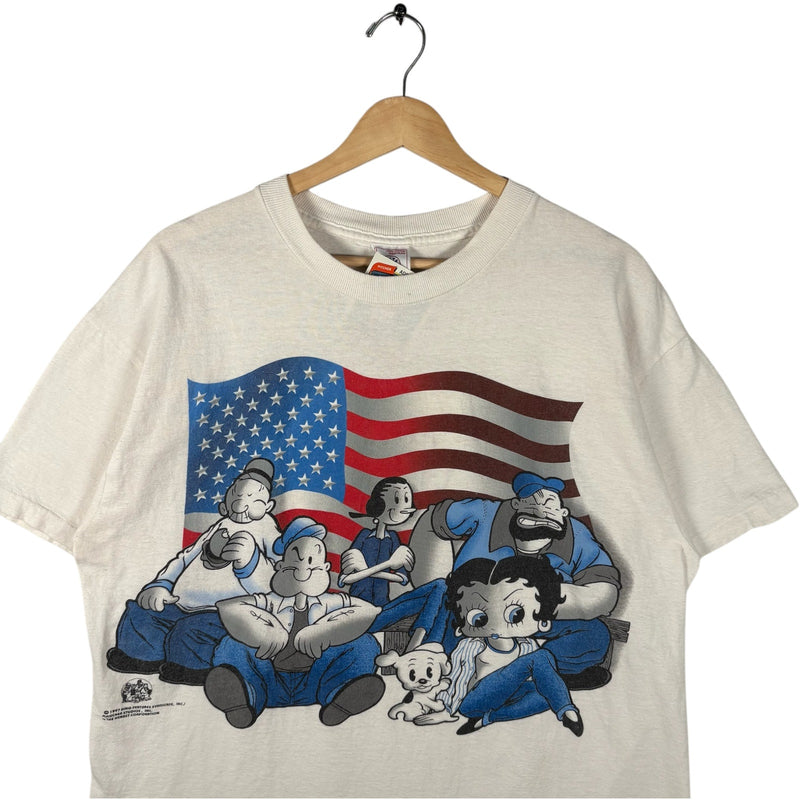 Vintage Popeye Characters American Flag Tee 1997