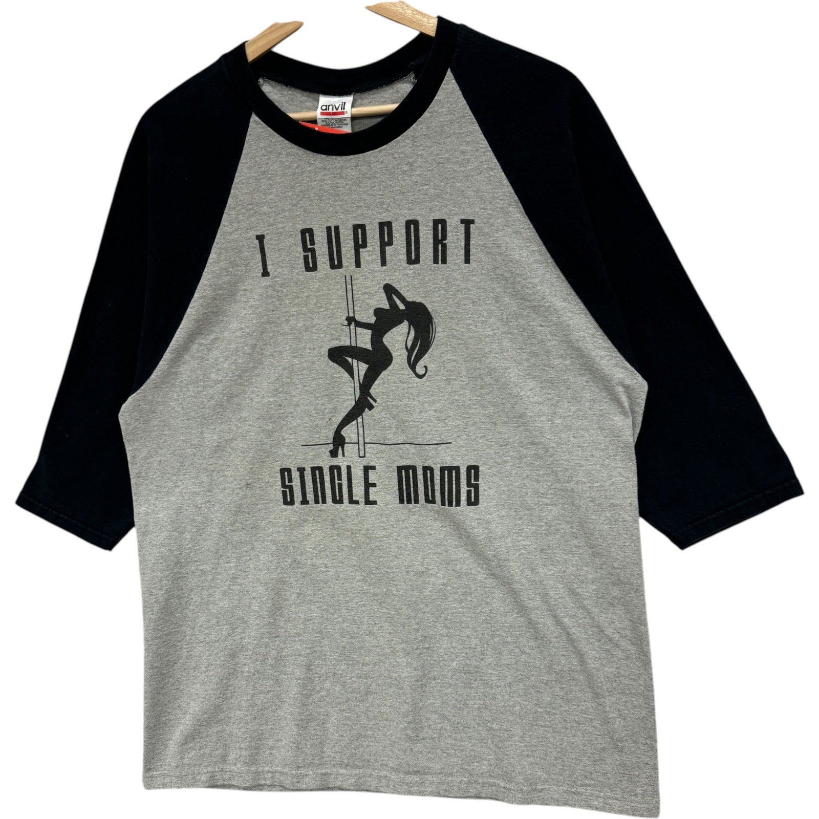 Vintage I Support Single Moms Humor Novelty 3/4 Sleeve Raglan Tee