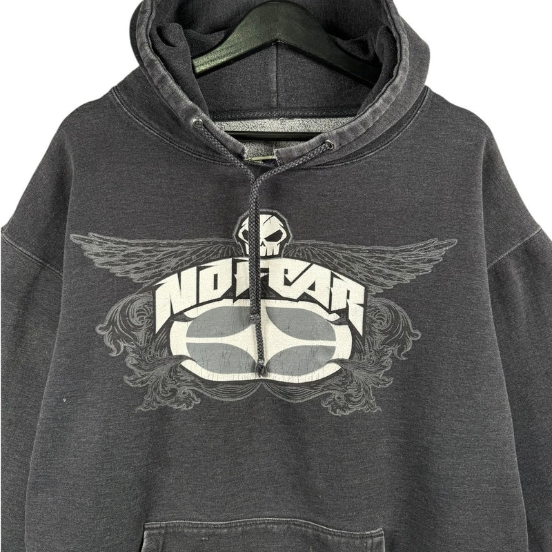 Vintage No Fear Skull Wings Graphic Pullover Hoodie