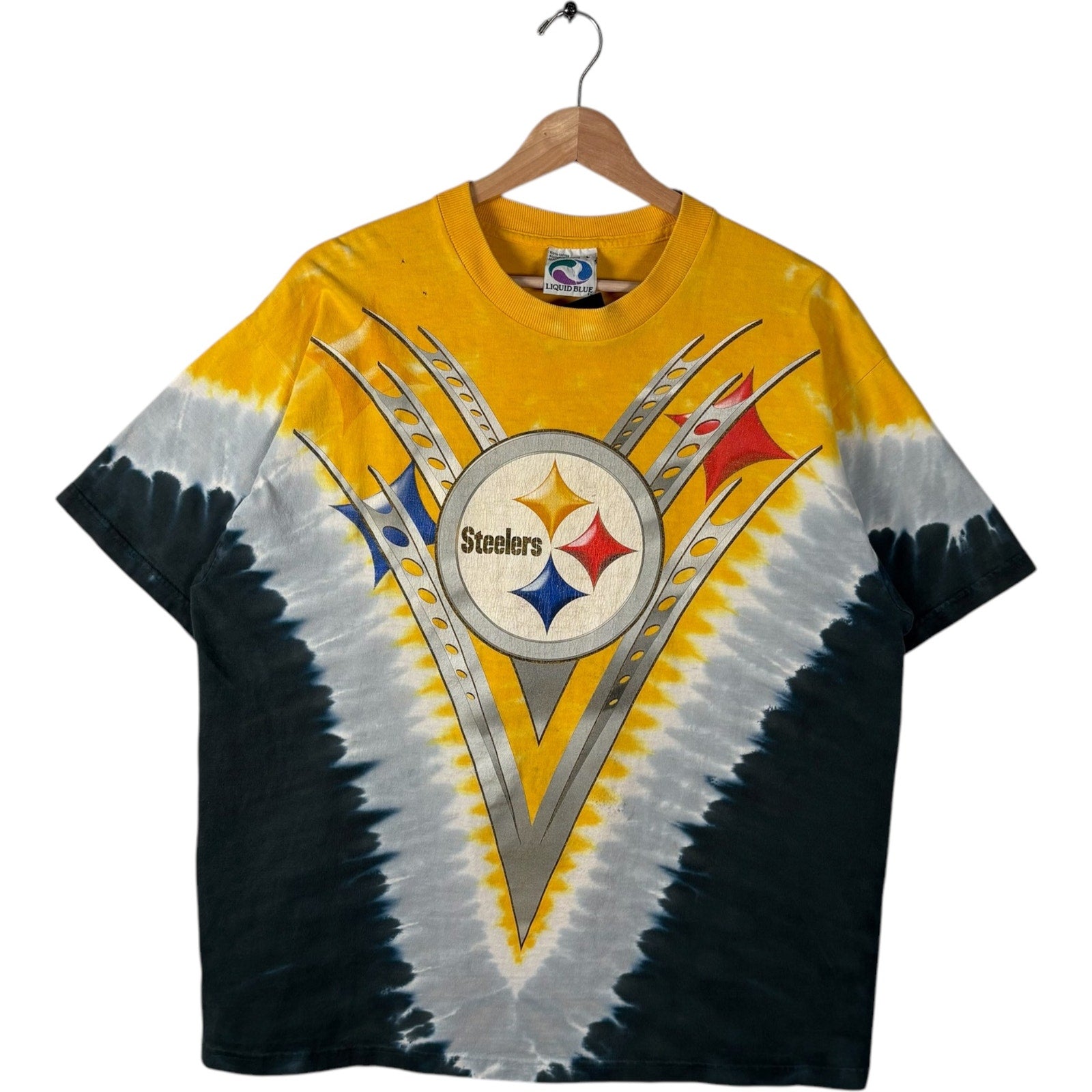 Vintage Liquid Blue Pittsburgh Steelers Tie Dye Double Sided NFL Tee