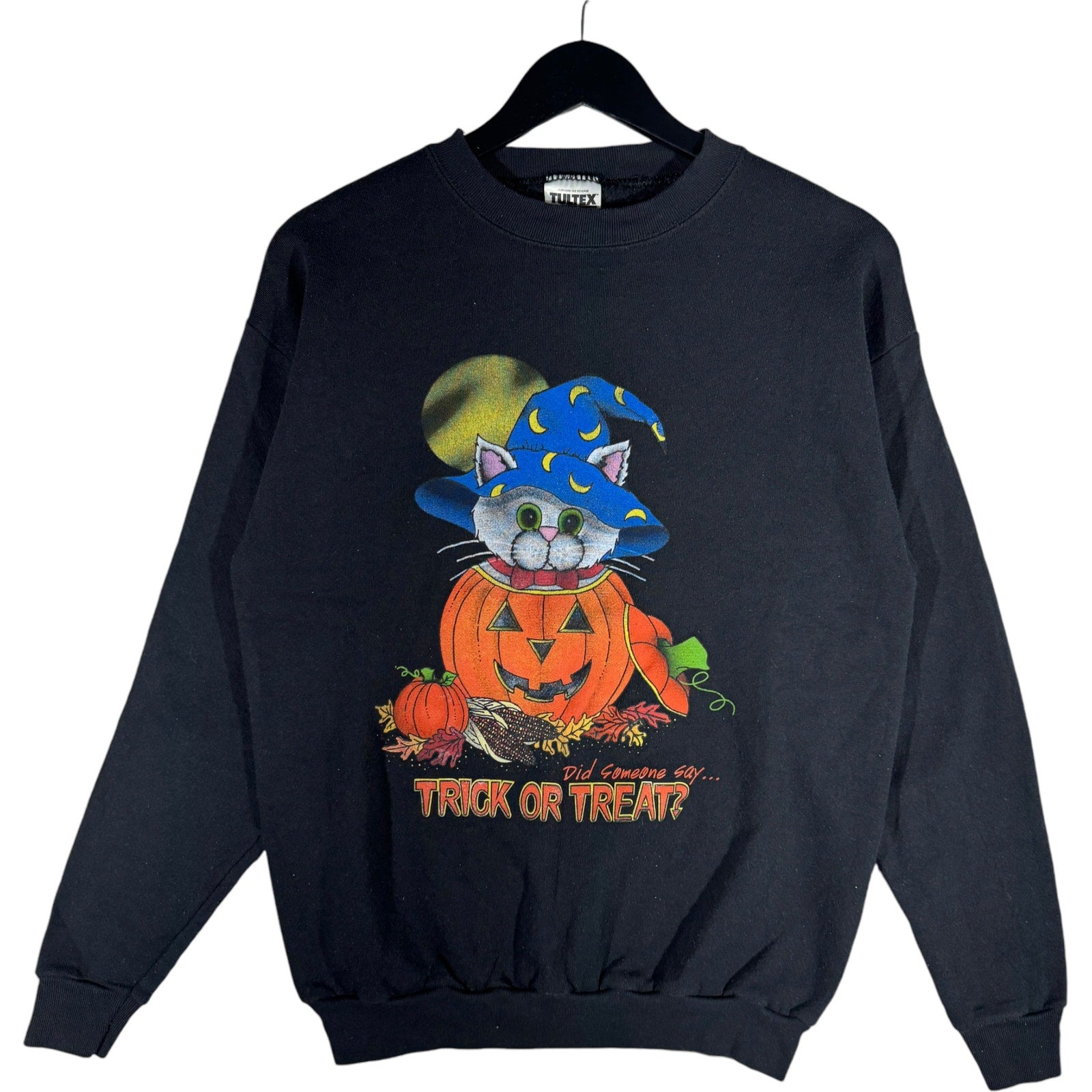 Vintage Cat In Pumpkin Halloween Crewneck