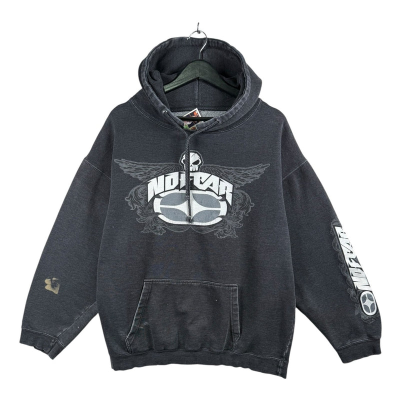 Vintage No Fear Skull Wings Graphic Pullover Hoodie