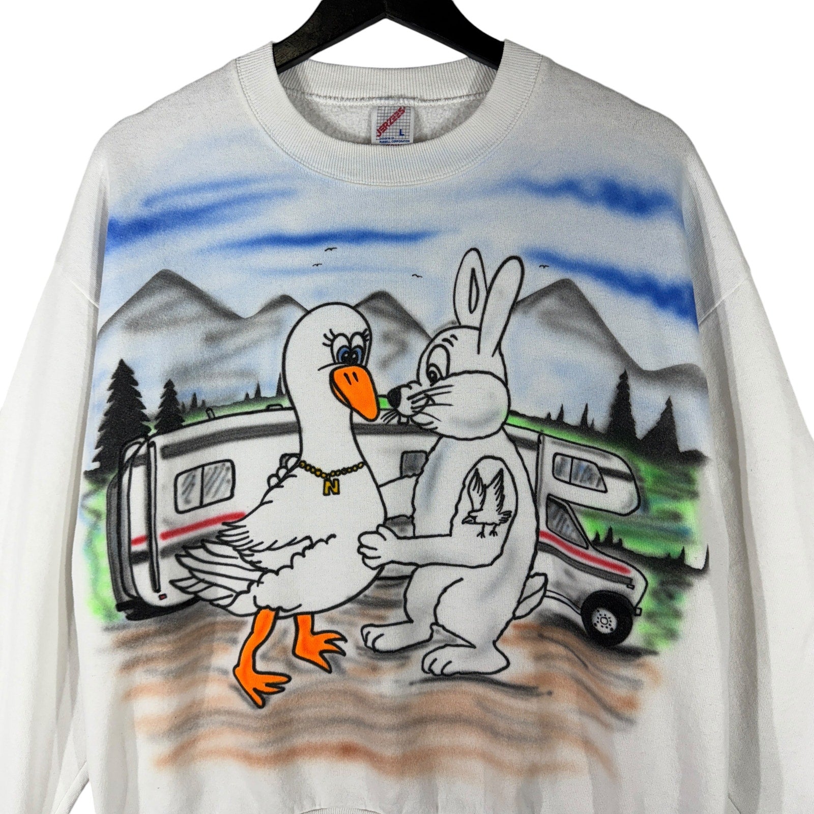 Vintage Duck And Rabbit Happy Family Air Brushed Crewneck