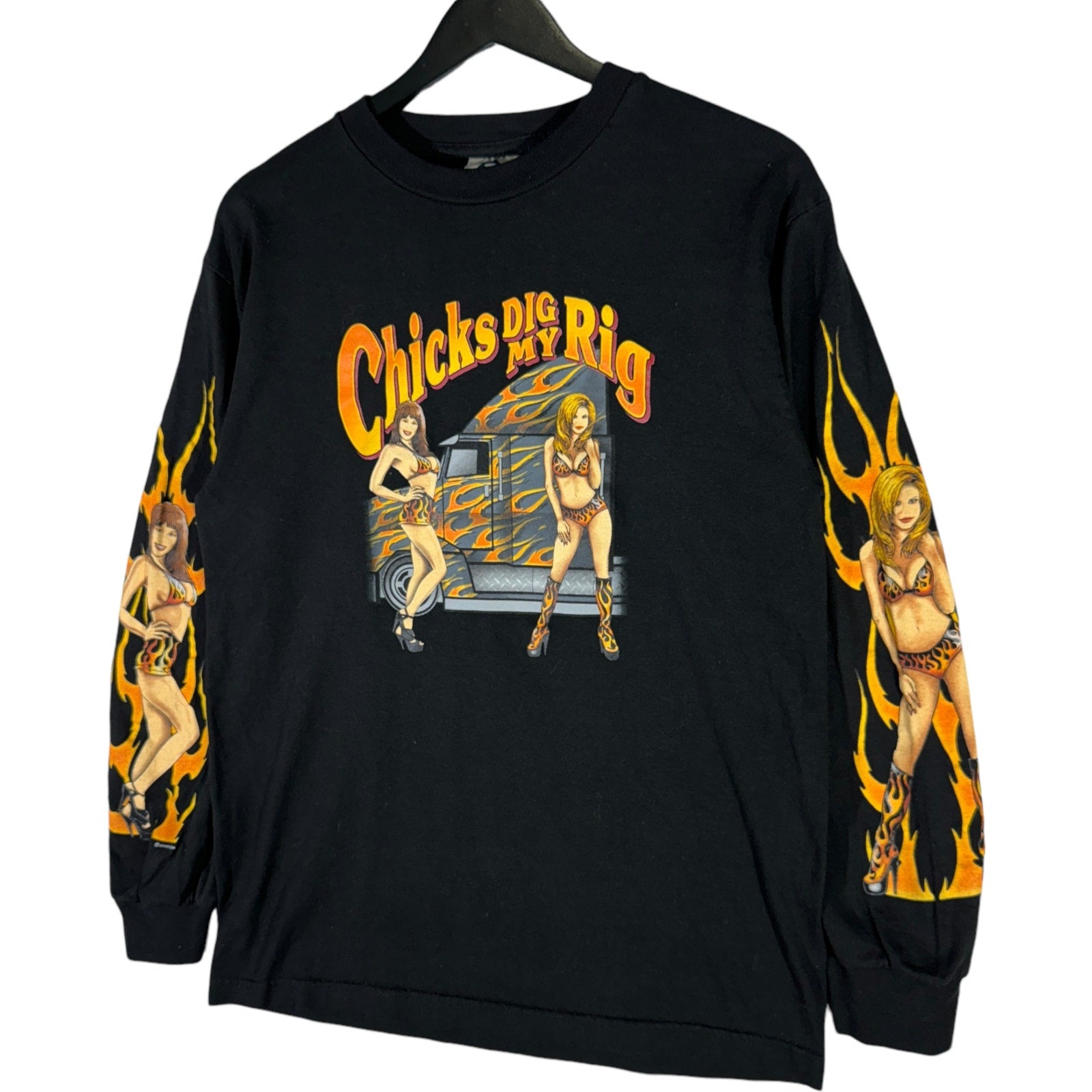 Vintage "Chicks Dig My Rig" Flames Long Sleeve