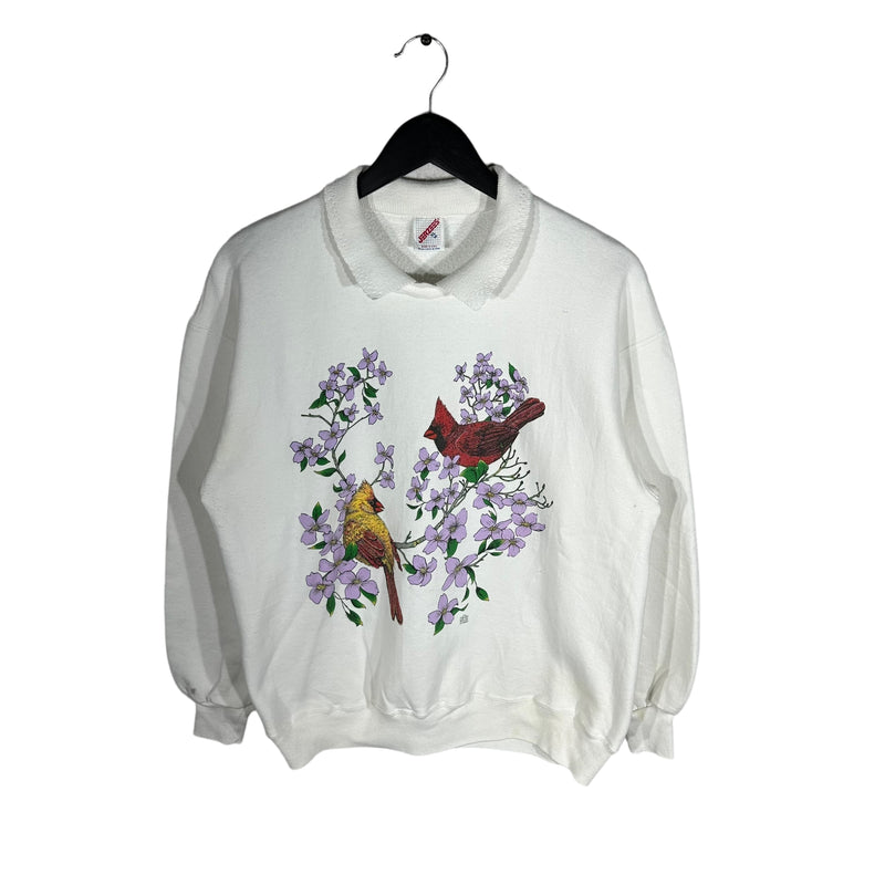 Vintage Cardinals & Flowers Collared Crewneck 90s