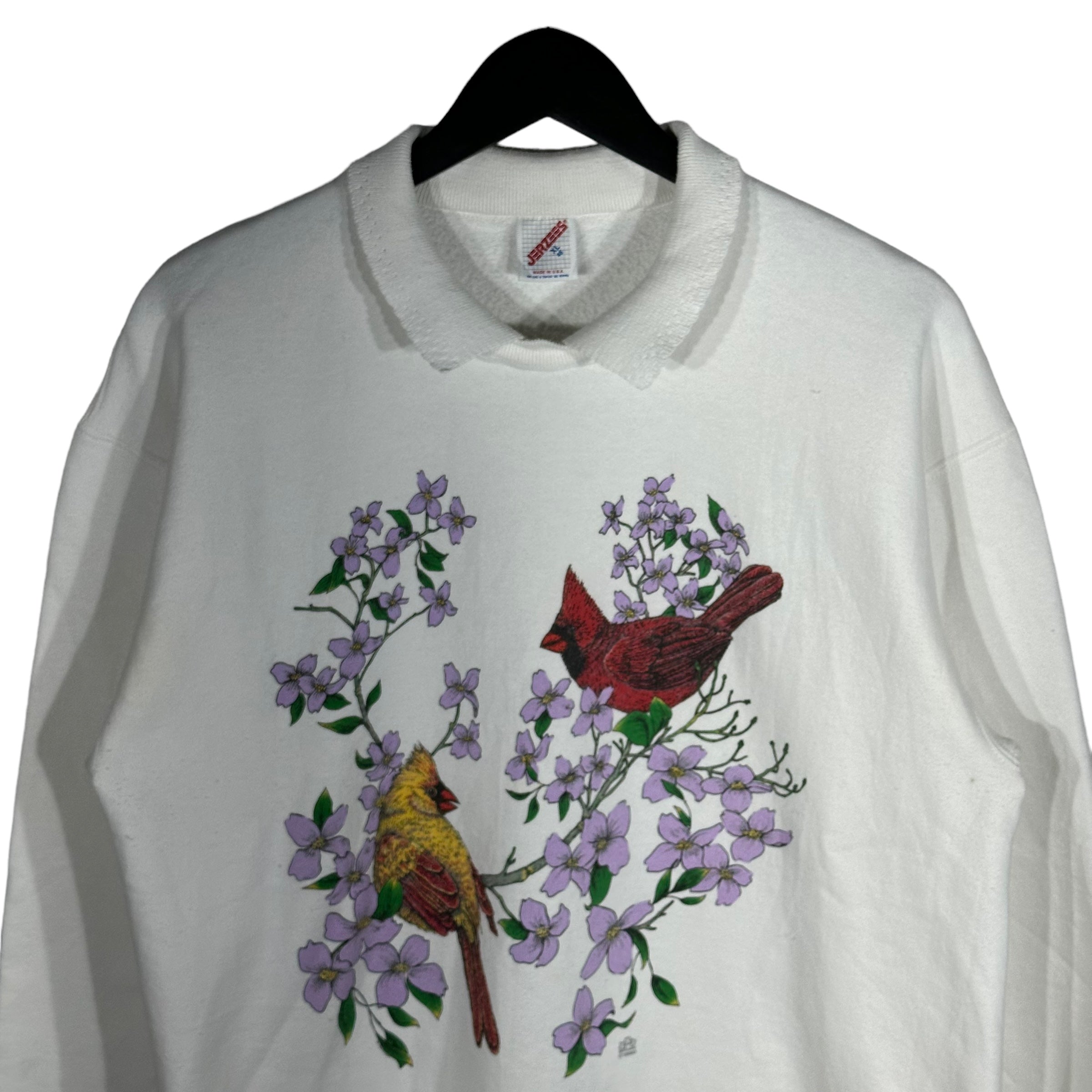 Vintage Cardinals & Flowers Collared Crewneck 90s