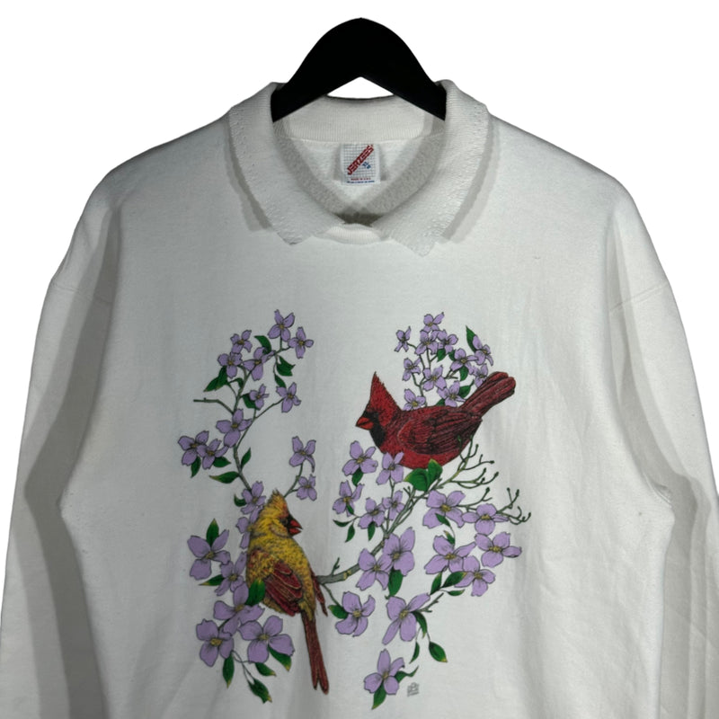 Vintage Cardinals & Flowers Collared Crewneck 90s