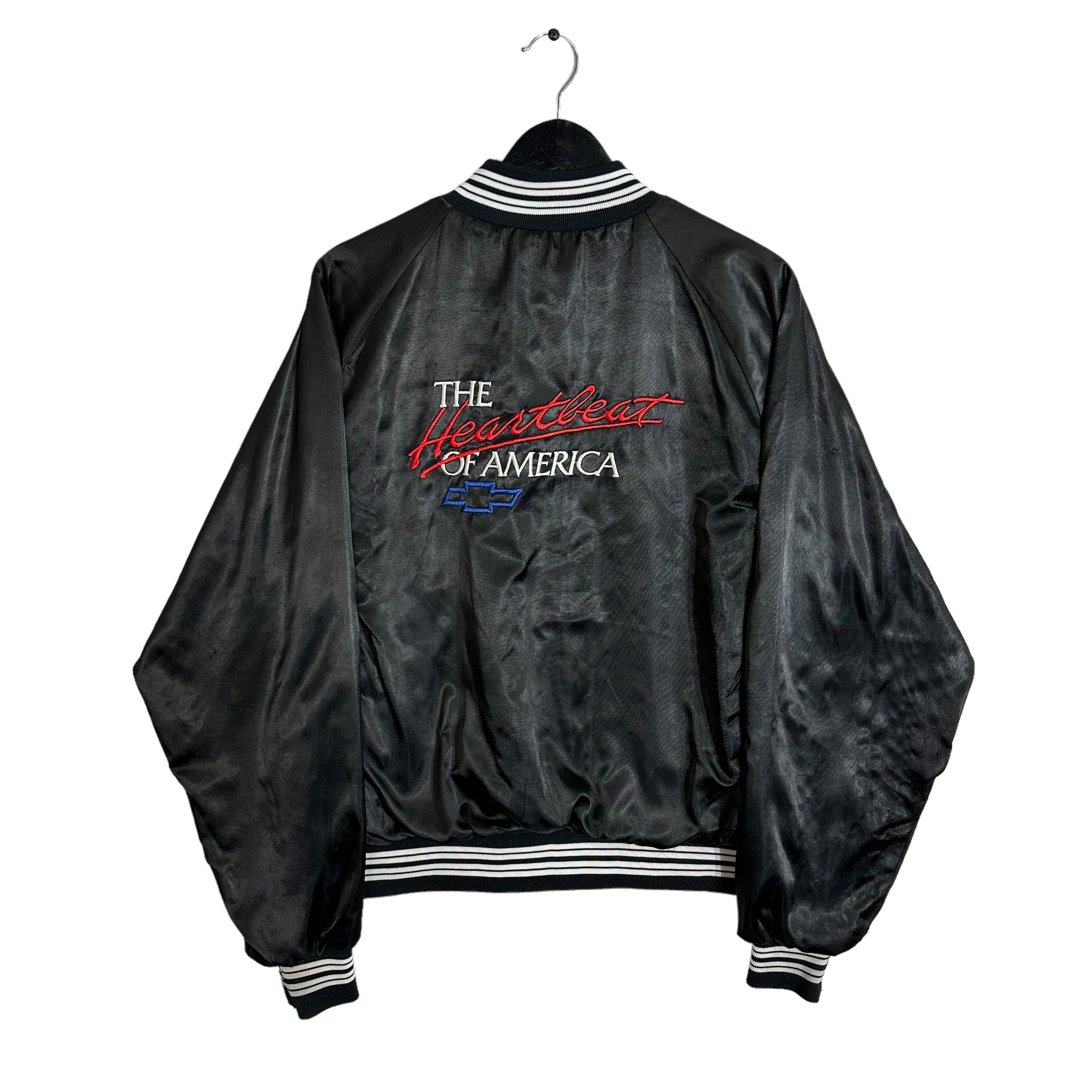 Vintage Chevy Embroidered Satin Bomber Jacket 90s