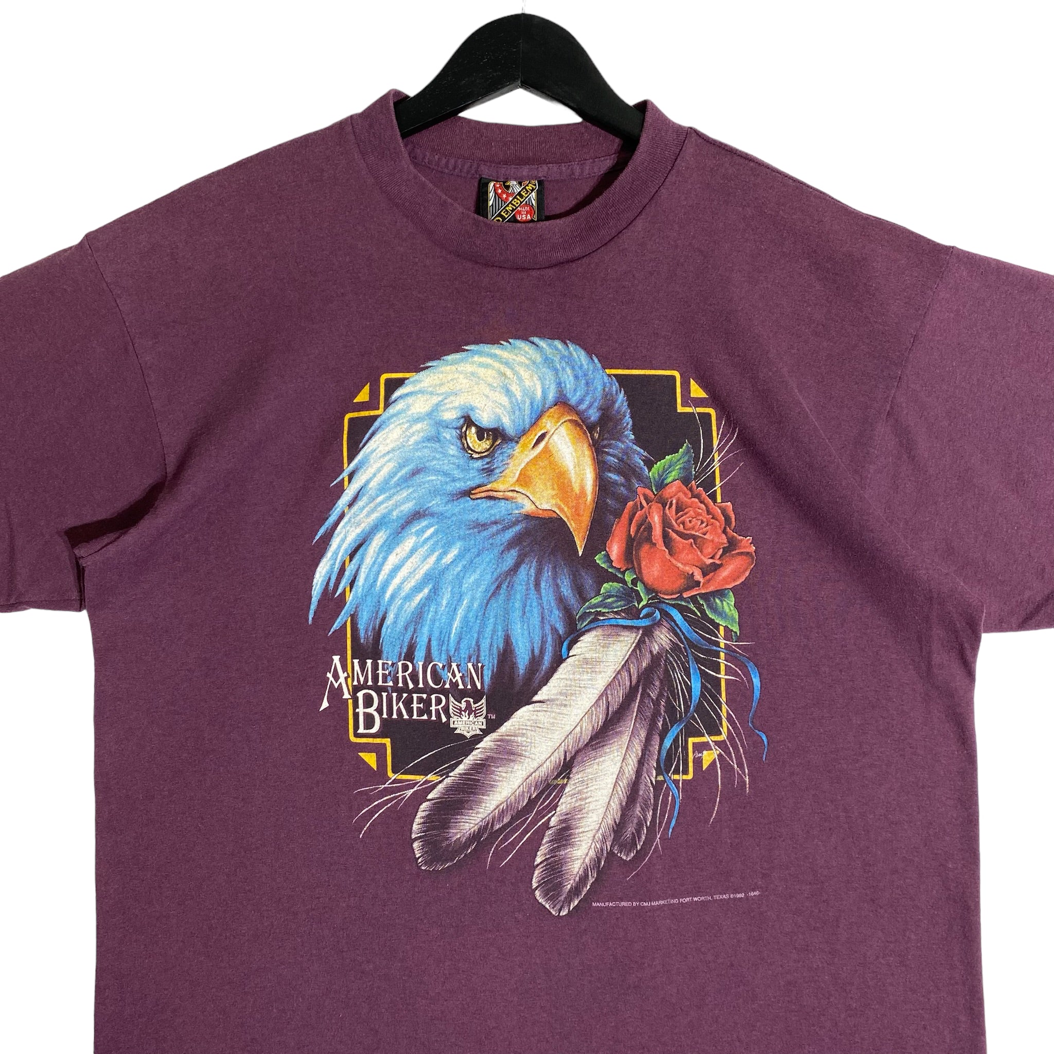 Vintage 3D Emblem American Biker Bald Eagle Rose Shirt 1992