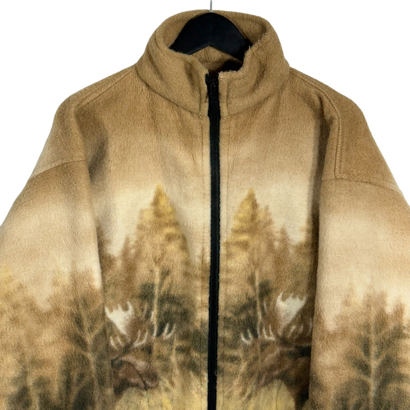 Vintage Cabin Fever Moose Print Fleece