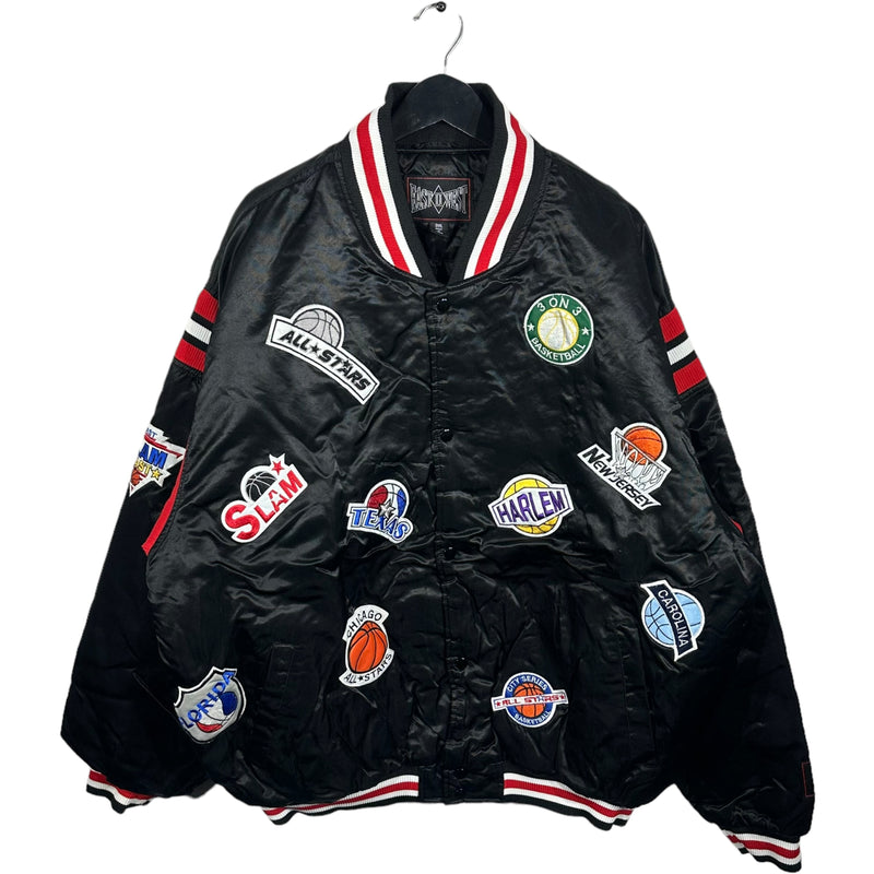 Vintage East To West All Over Patch Basketball Satin Bomber Jacket