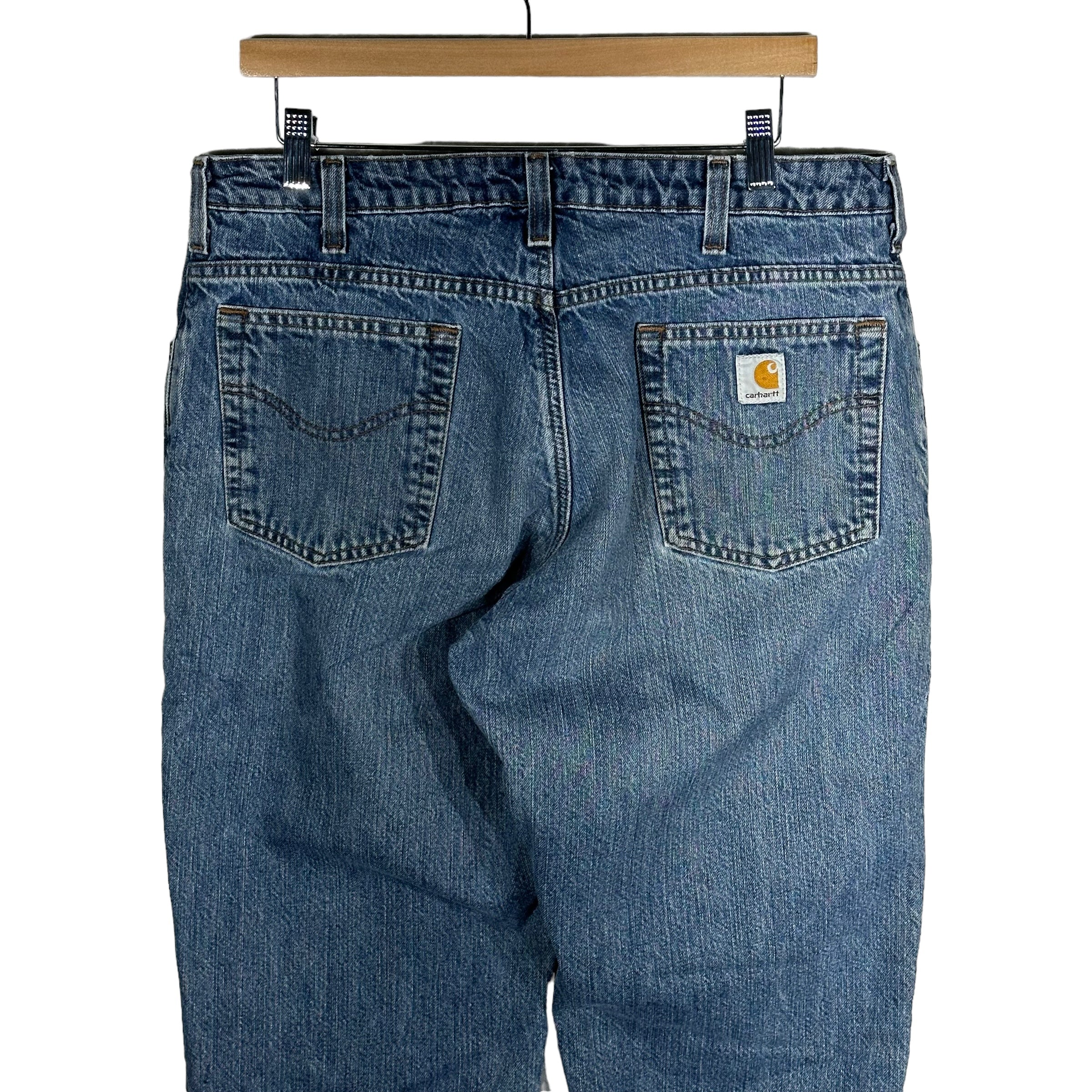 Vintage offers 90s Carhartt Flannel Lined Jeans Men's Size 38x34 Relaxed Fit Blue MF128