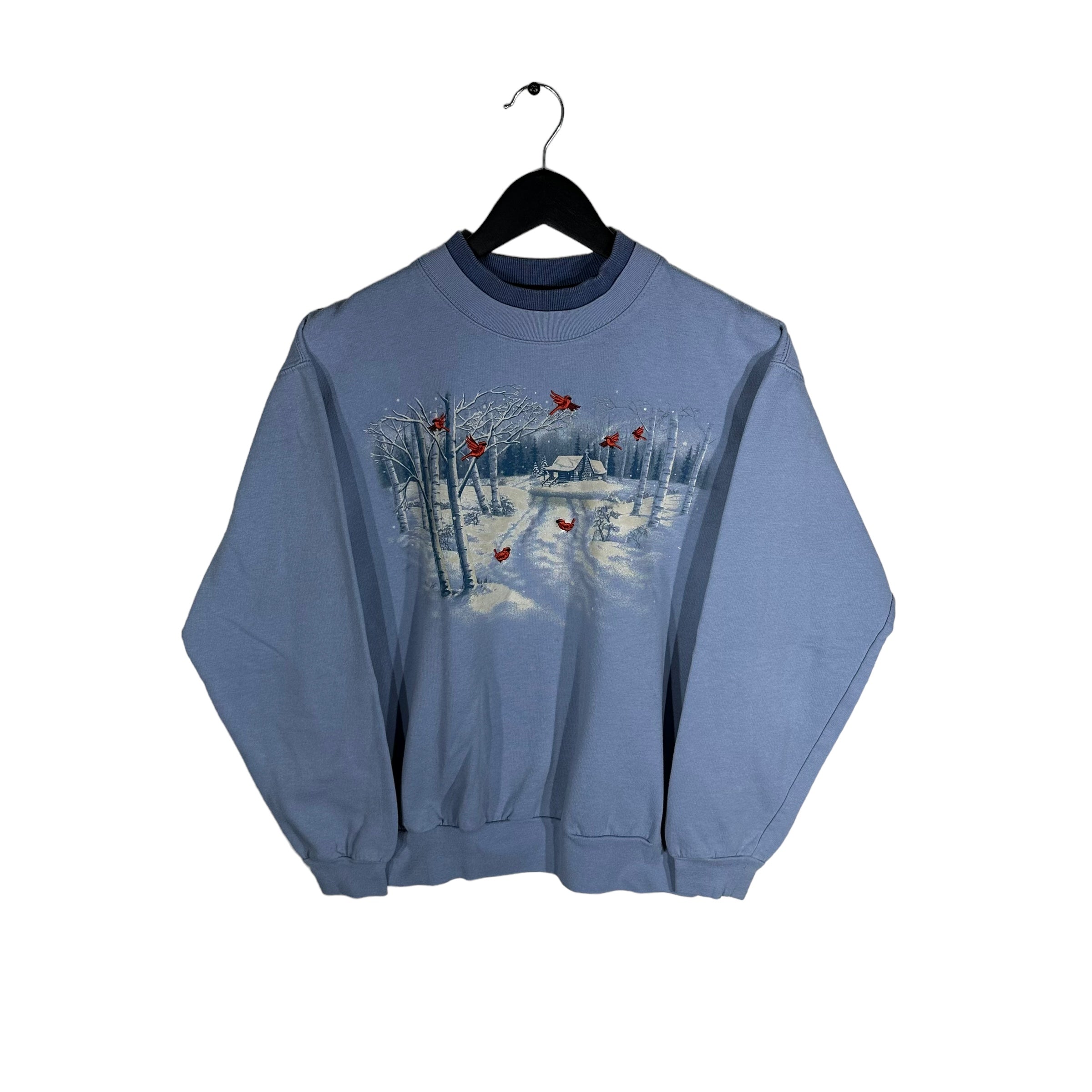 Vintage Cardinals Winter Cottage Crewneck