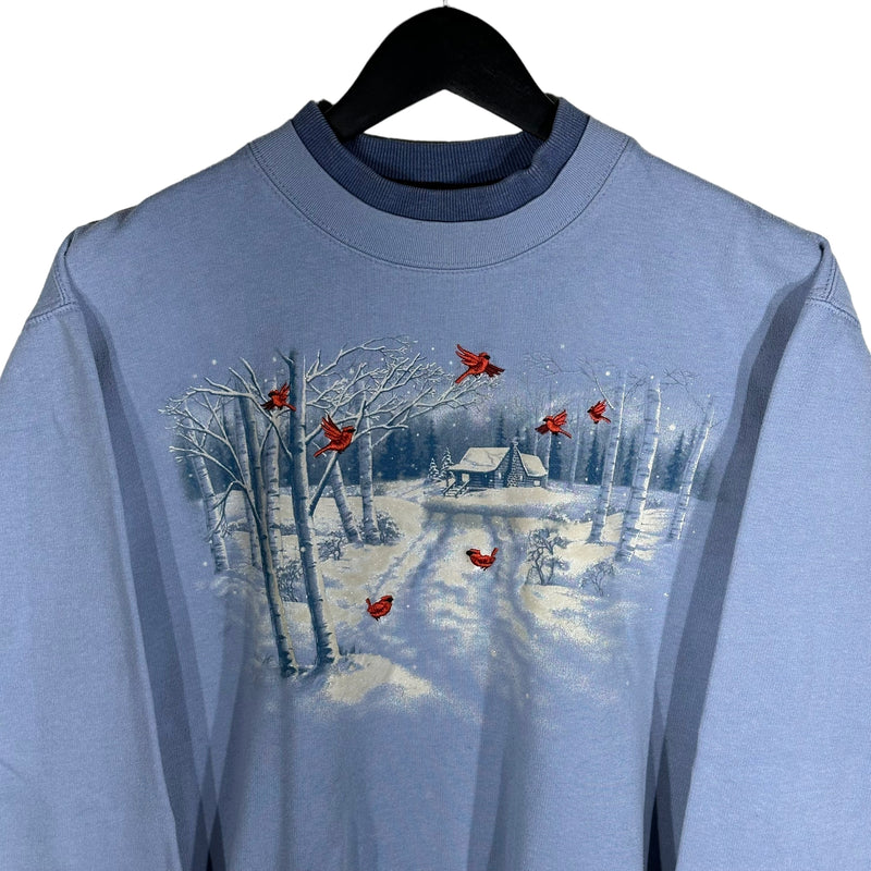 Vintage Cardinals Winter Cottage Crewneck