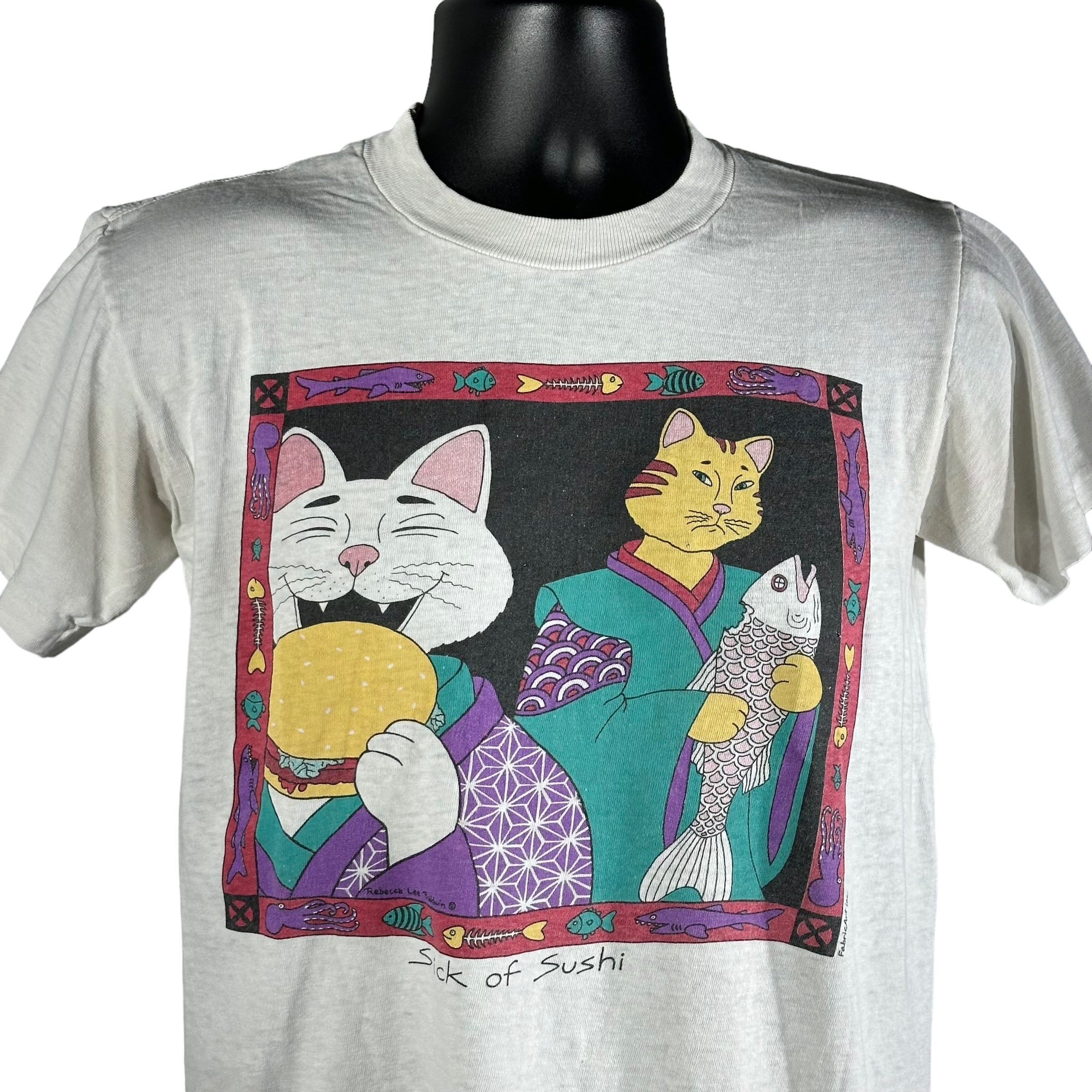 Vintage Sick of Sushi Cat Art Tee