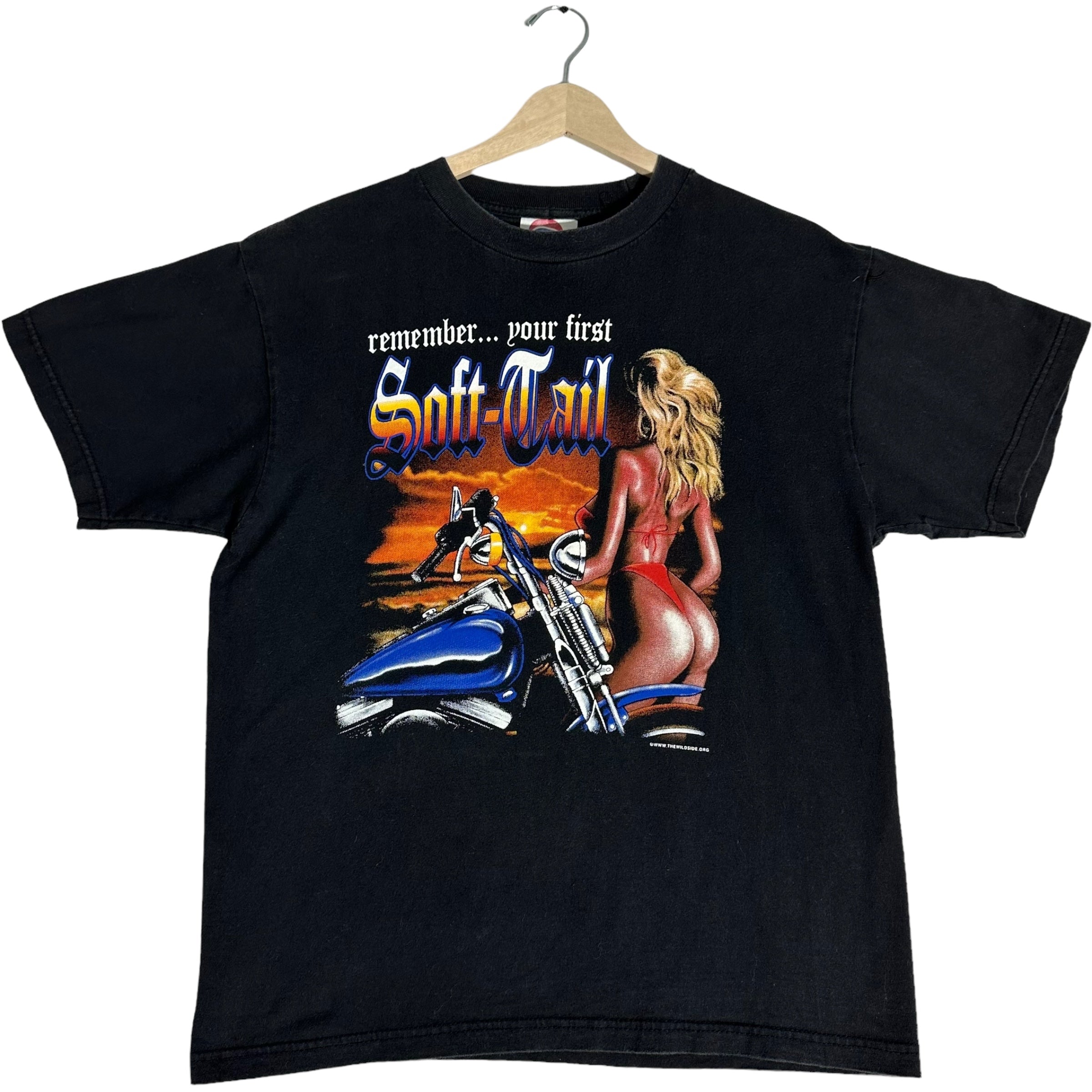 Vintage "Remember Your First Soft Tail" Pinup Biker Tee