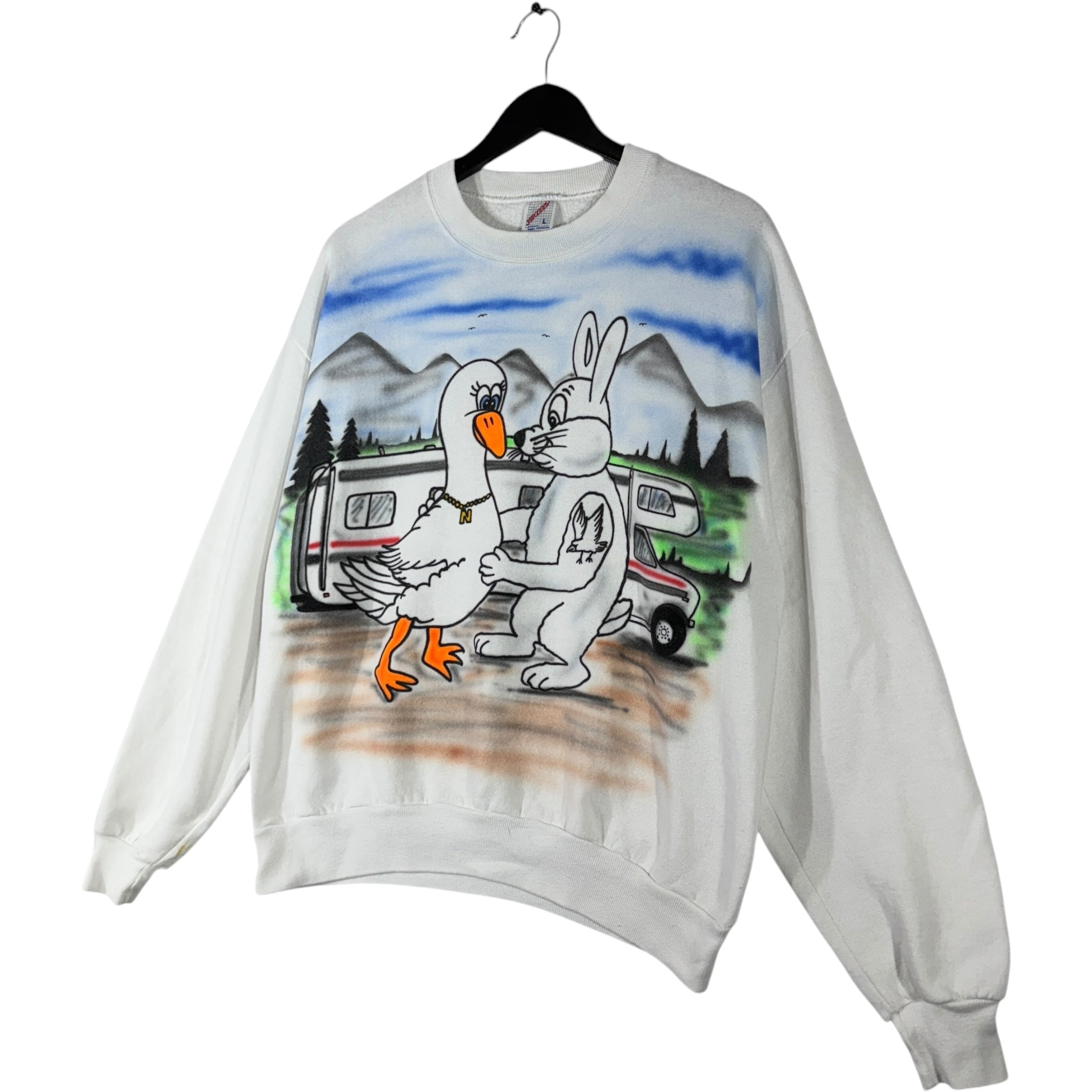 Vintage Duck And Rabbit Happy Family Air Brushed Crewneck