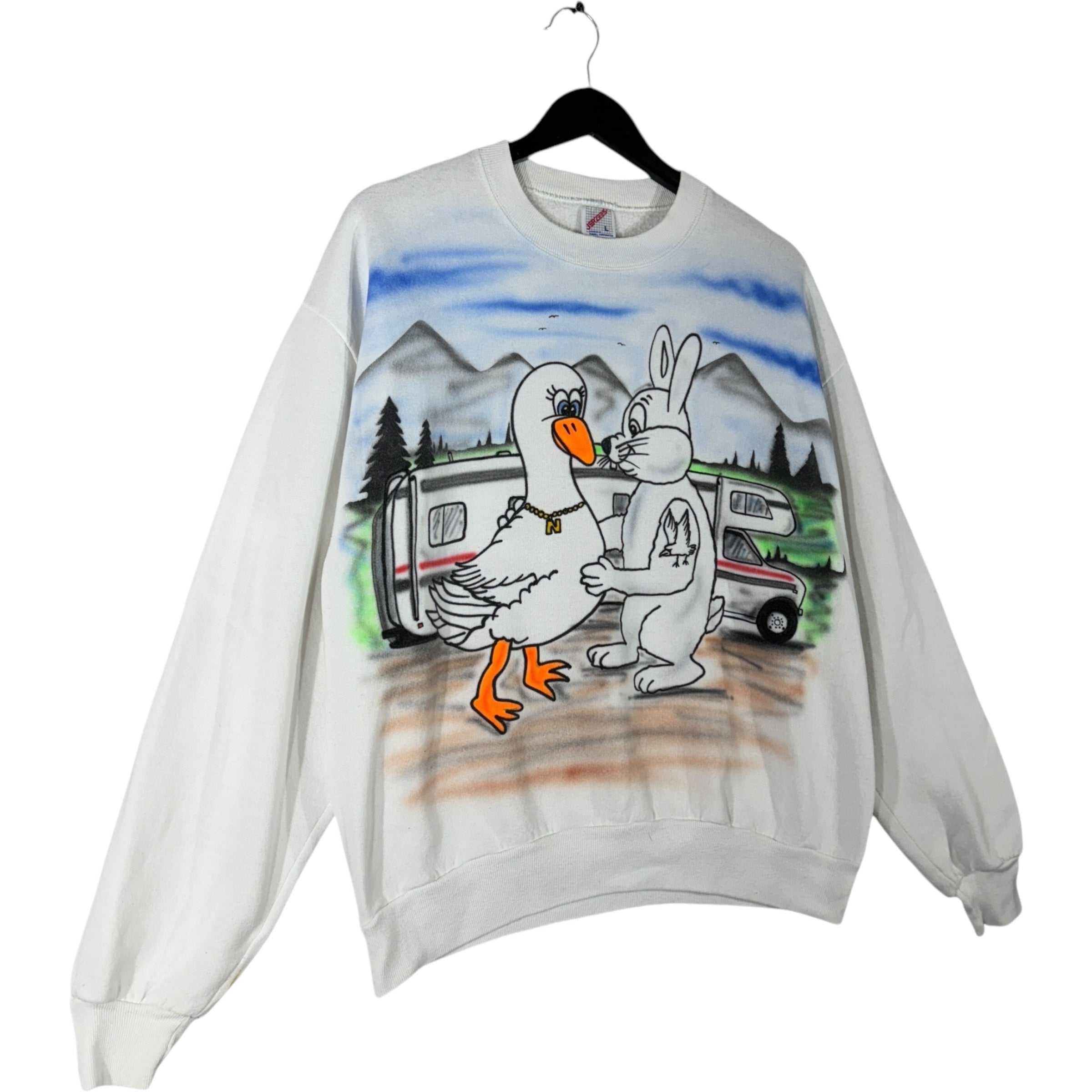 Vintage Duck And Rabbit Happy Family Air Brushed Crewneck