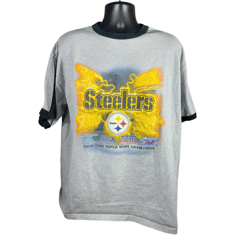 Vintage Steelers Four Time Super Bowl Champions Ringer Tee