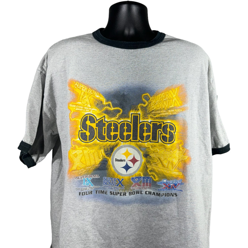 Vintage Steelers Four Time Super Bowl Champions Ringer Tee