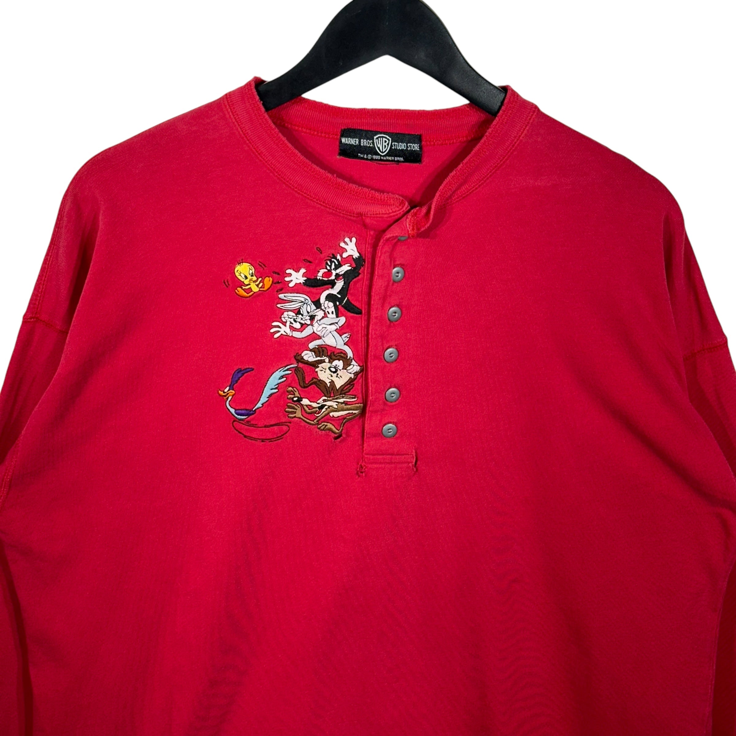 Vintage Looney Tunes Characters 1/4 Button Long Sleeve