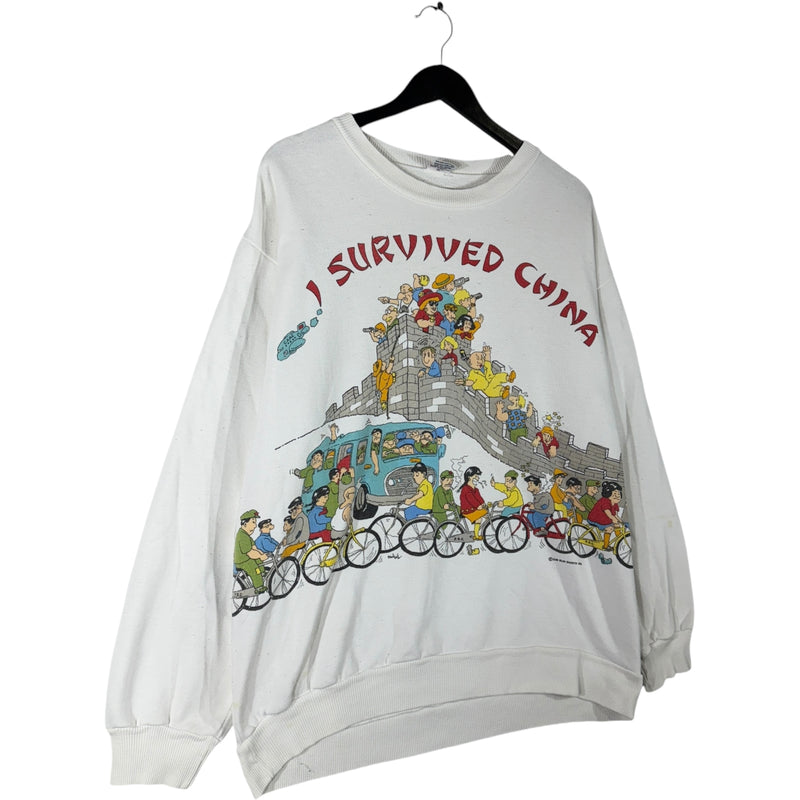 Vintage "I Survived China" Comedic Illustration Crewneck