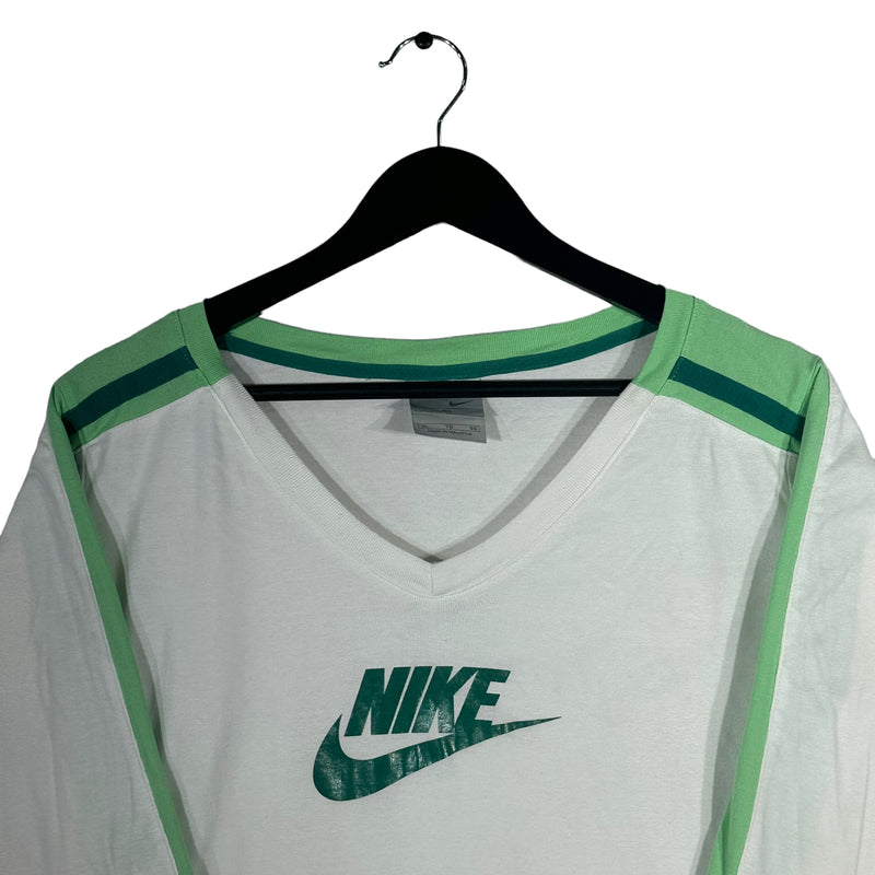 Vintage Nike Women's Spellout V-Neck Long Sleeve Shirt