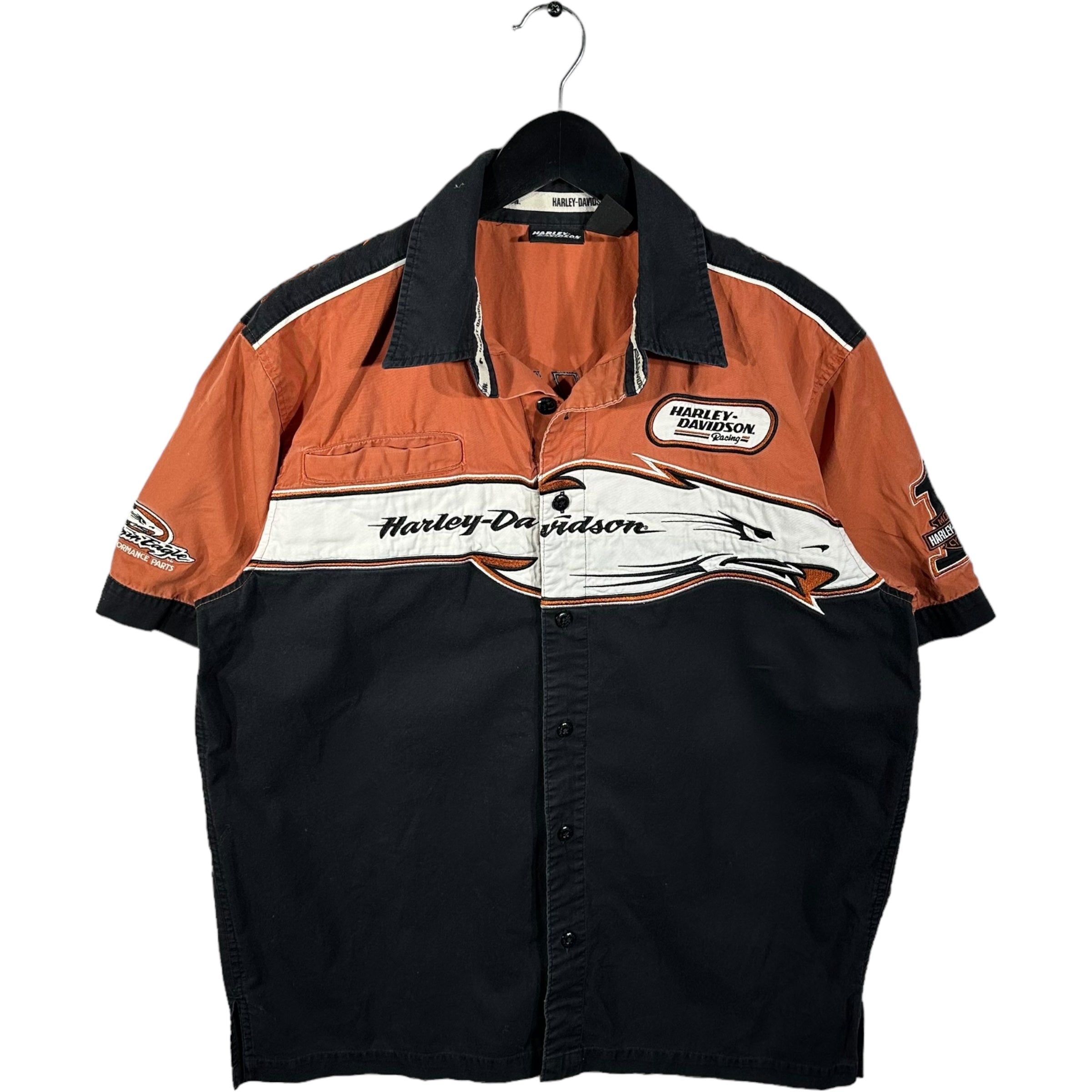 Vintage Harley Davidson Racing Eagle Short Sleeve Button Up