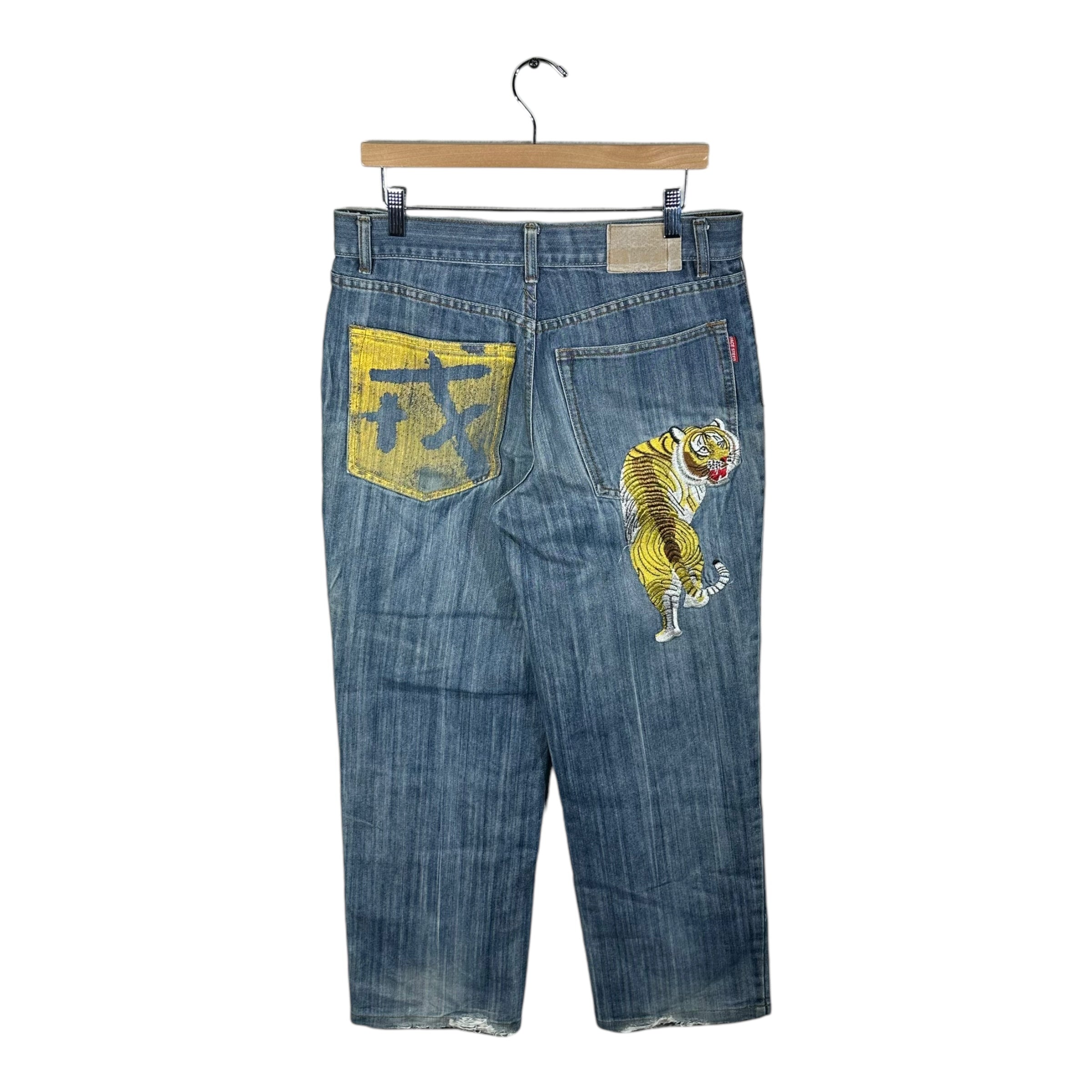 Vintage Pace Steed Embroidered Tiger Denim Pants