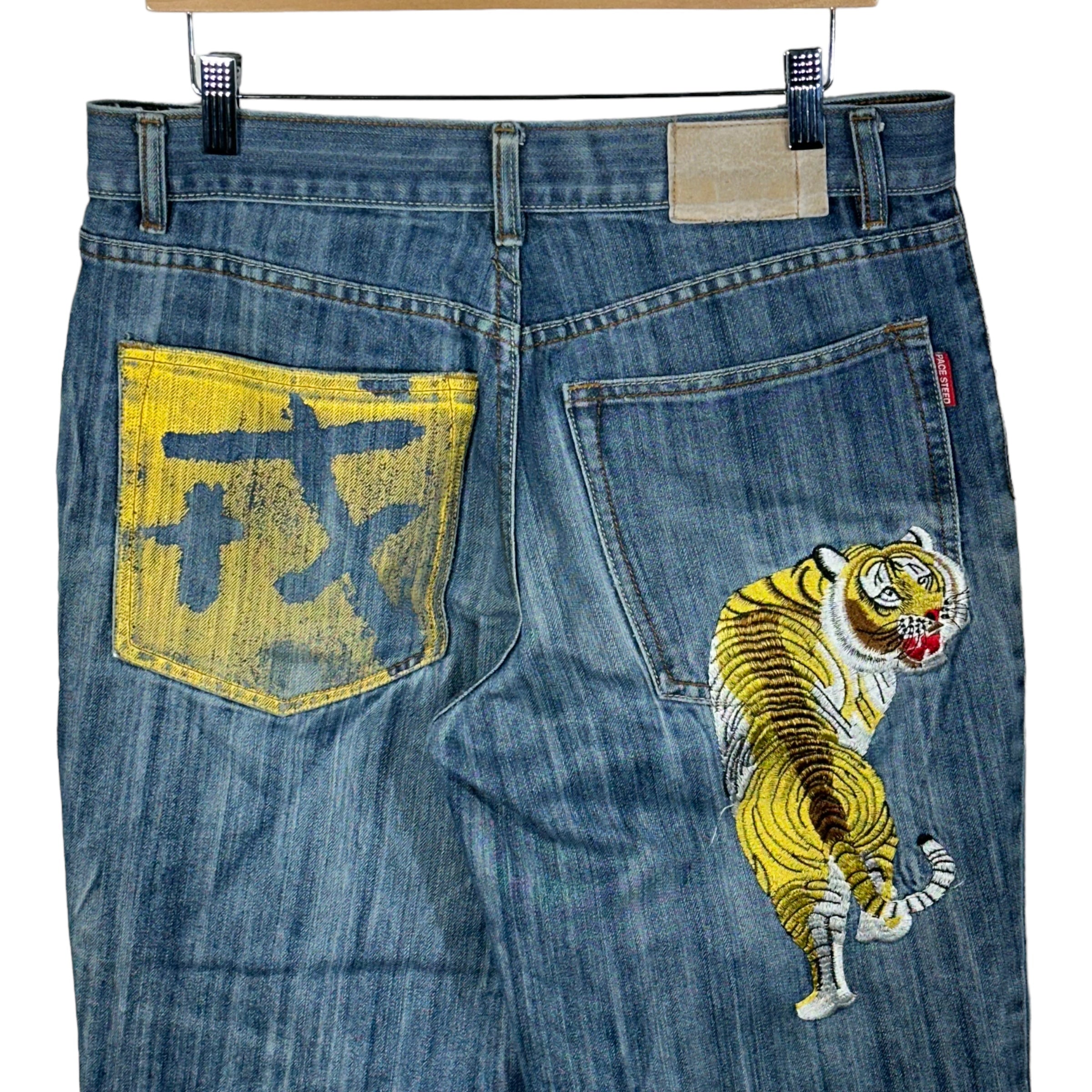 Vintage Pace Steed Embroidered Tiger Denim Pants