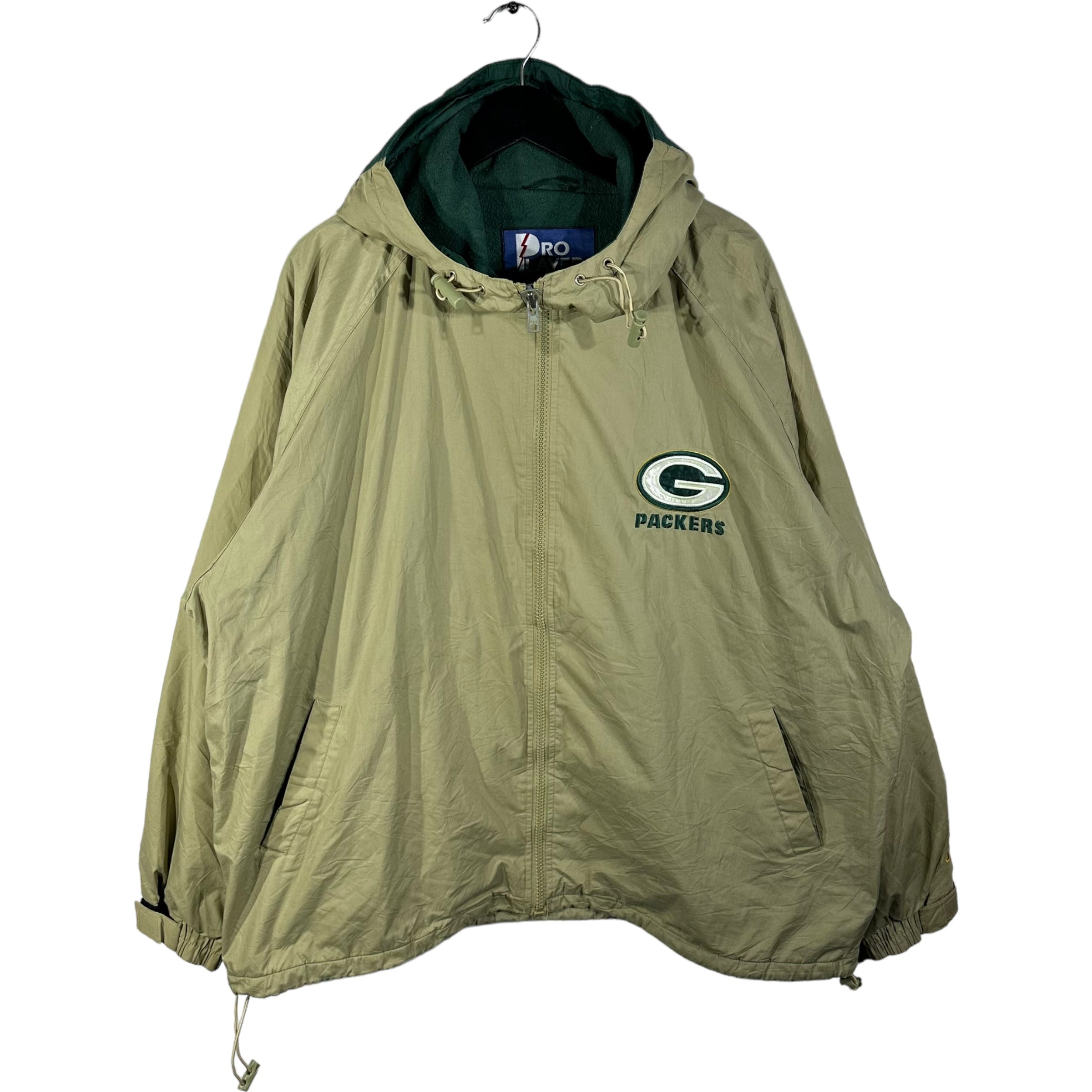 Vintage Green Bay Packers Full Zip Sherpa Lined Nylon Hoodie Jacket