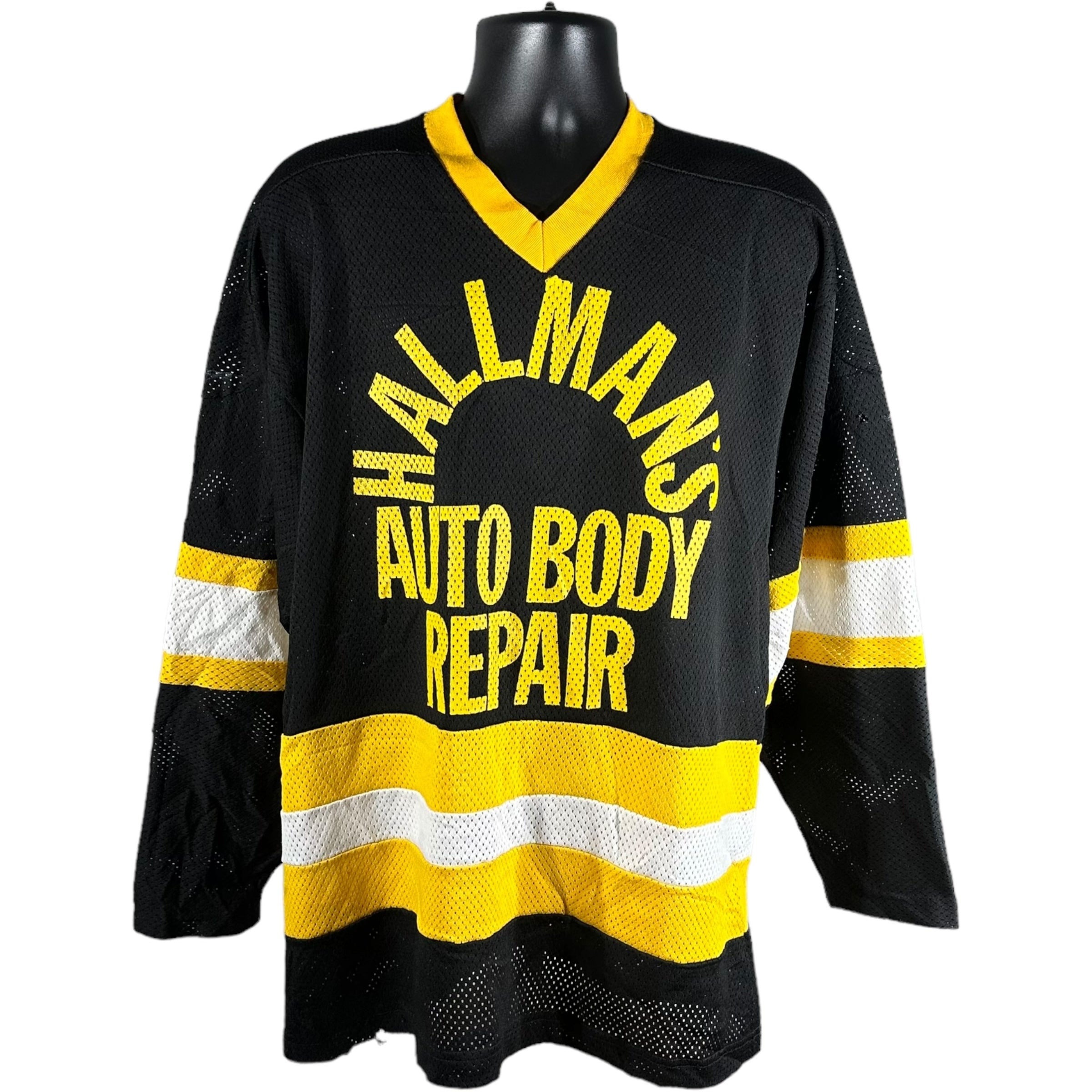 Vintage Hallmans Auto Body Repair Long Sleeve Hockey Jersey