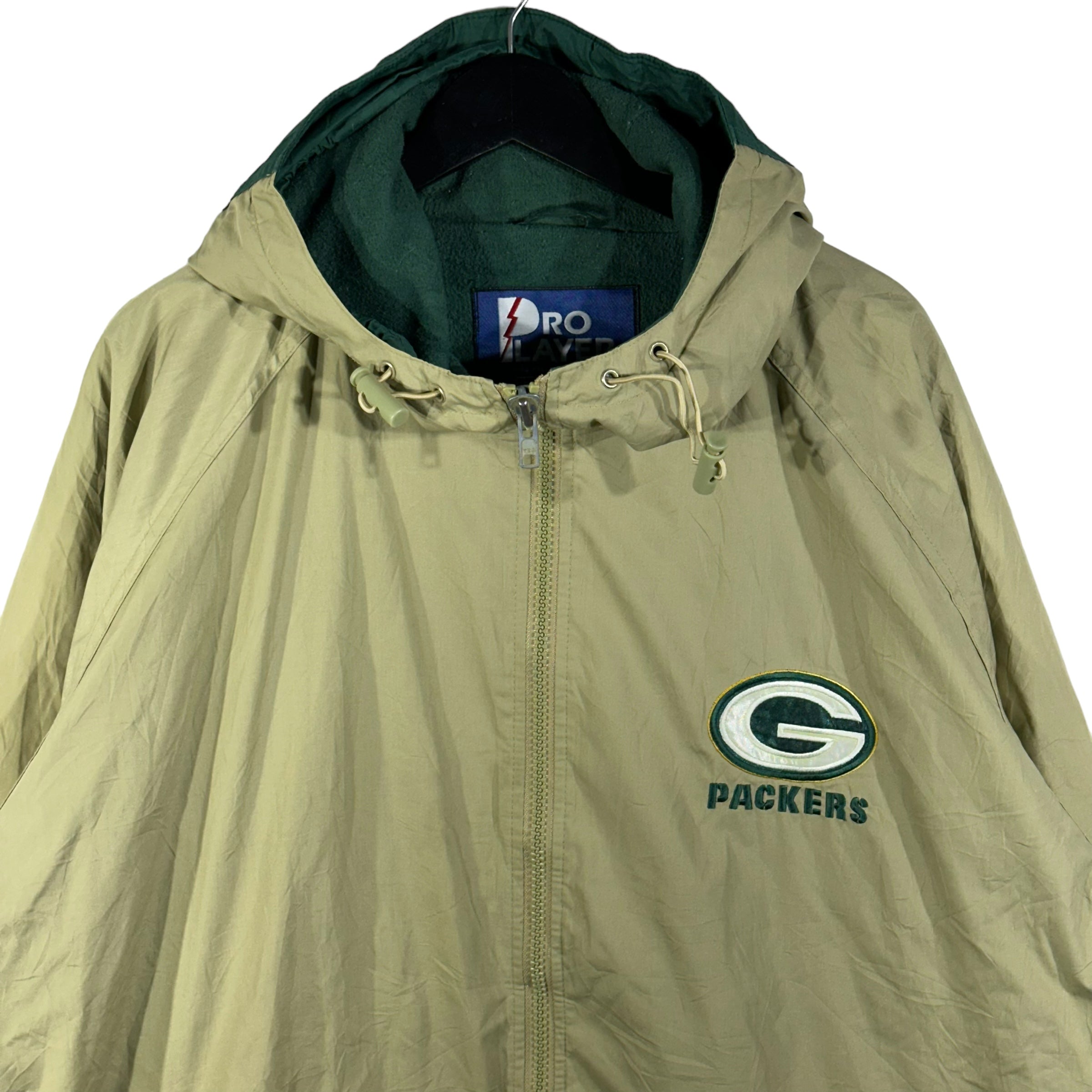 Vintage Green Bay Packers Full Zip Sherpa Lined Nylon Hoodie Jacket