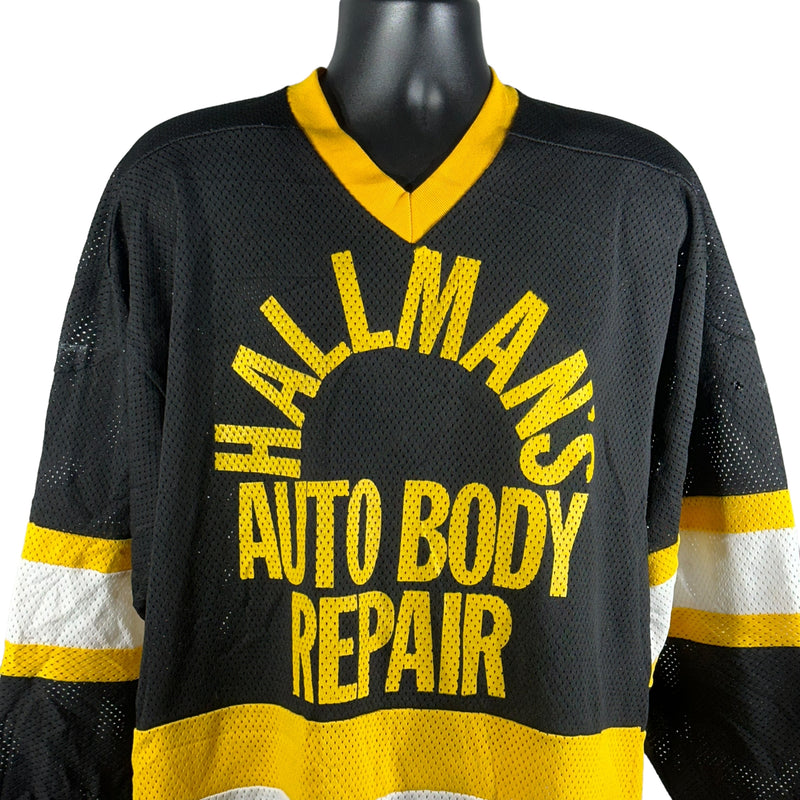 Vintage Hallmans Auto Body Repair Long Sleeve Hockey Jersey