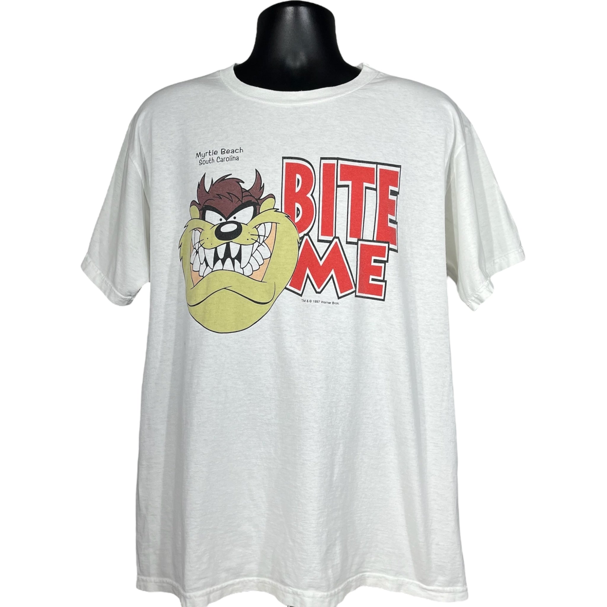 Vintage Looney Tunes Taz "Bite Me" Myrtle Beach Tee 1997