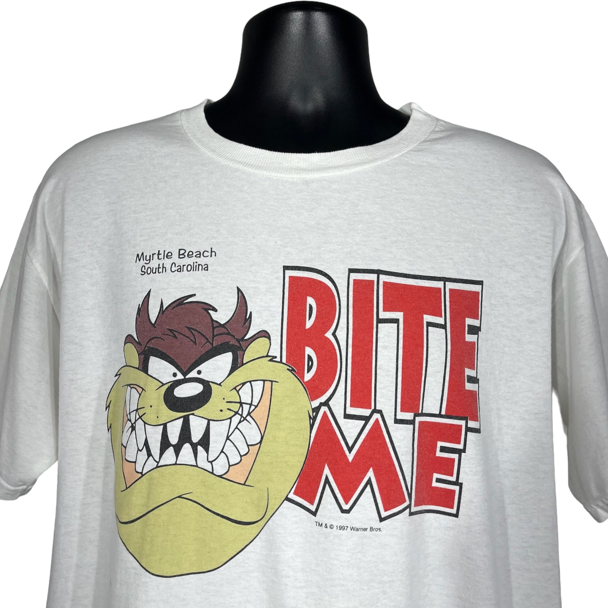 Vintage Looney Tunes Taz "Bite Me" Myrtle Beach Tee 1997