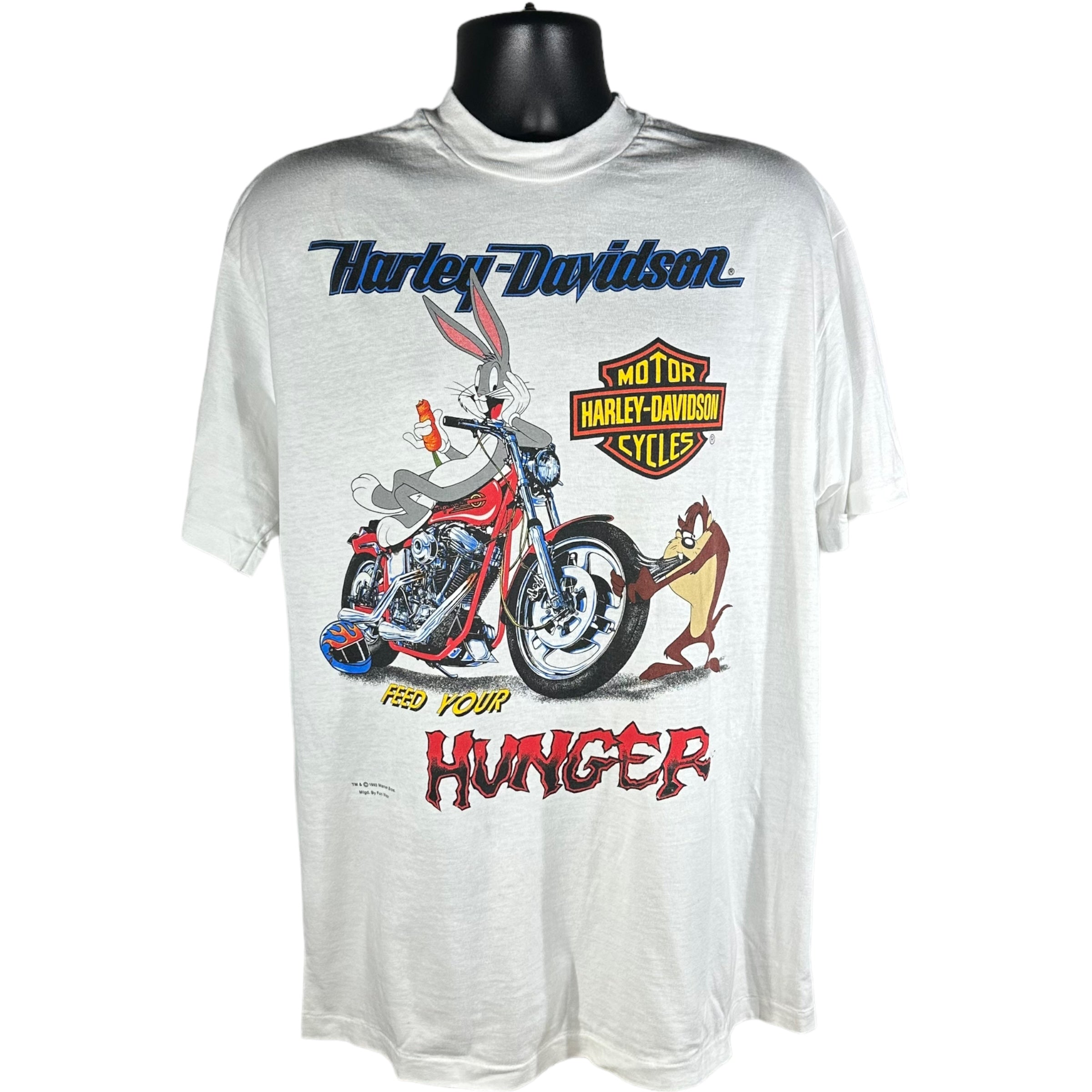 Vintage Harley Davidson "Feed Your Hunger" Taz & Bugs Tee 1993
