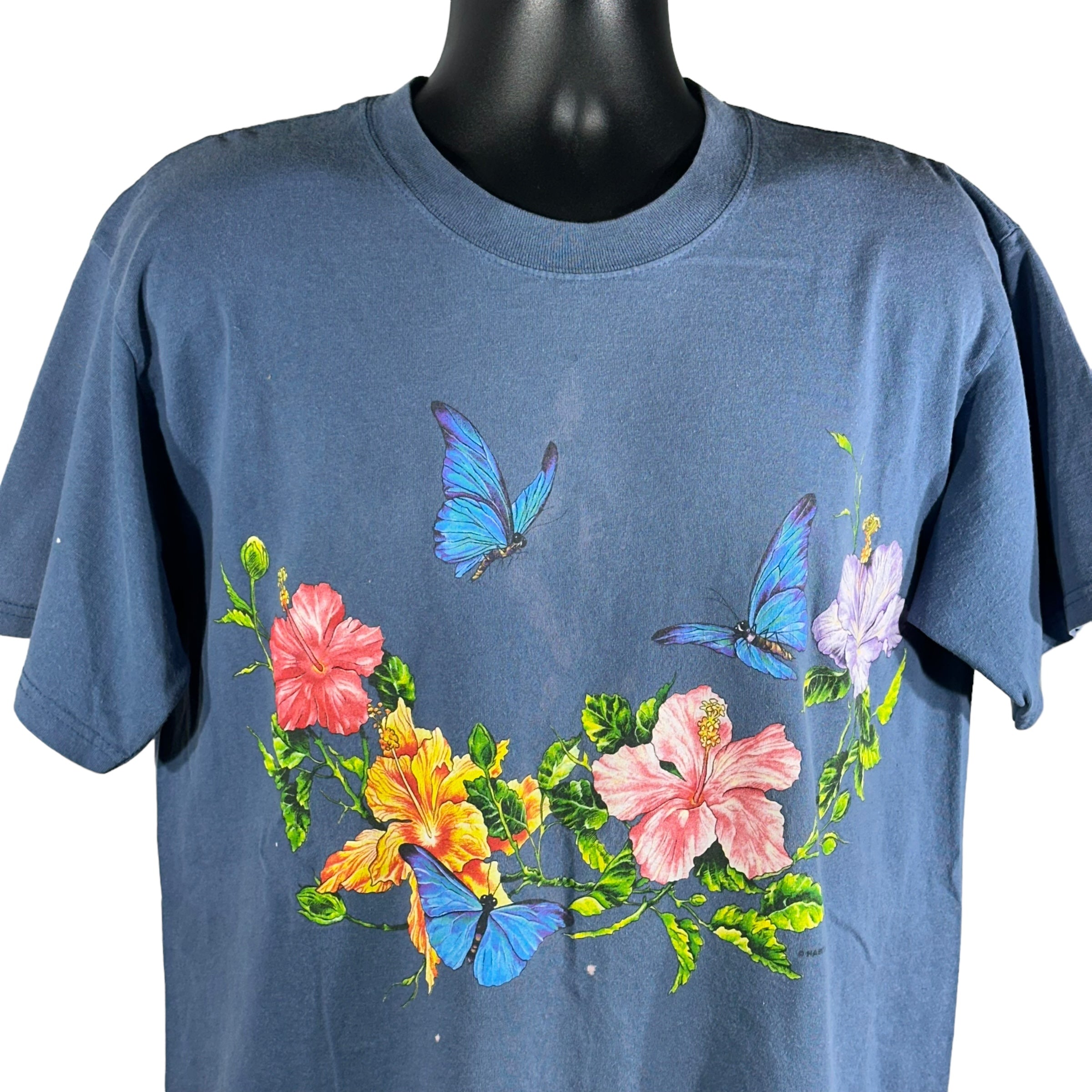 Vintage Butterflies And Hibiscus Flowers Tee