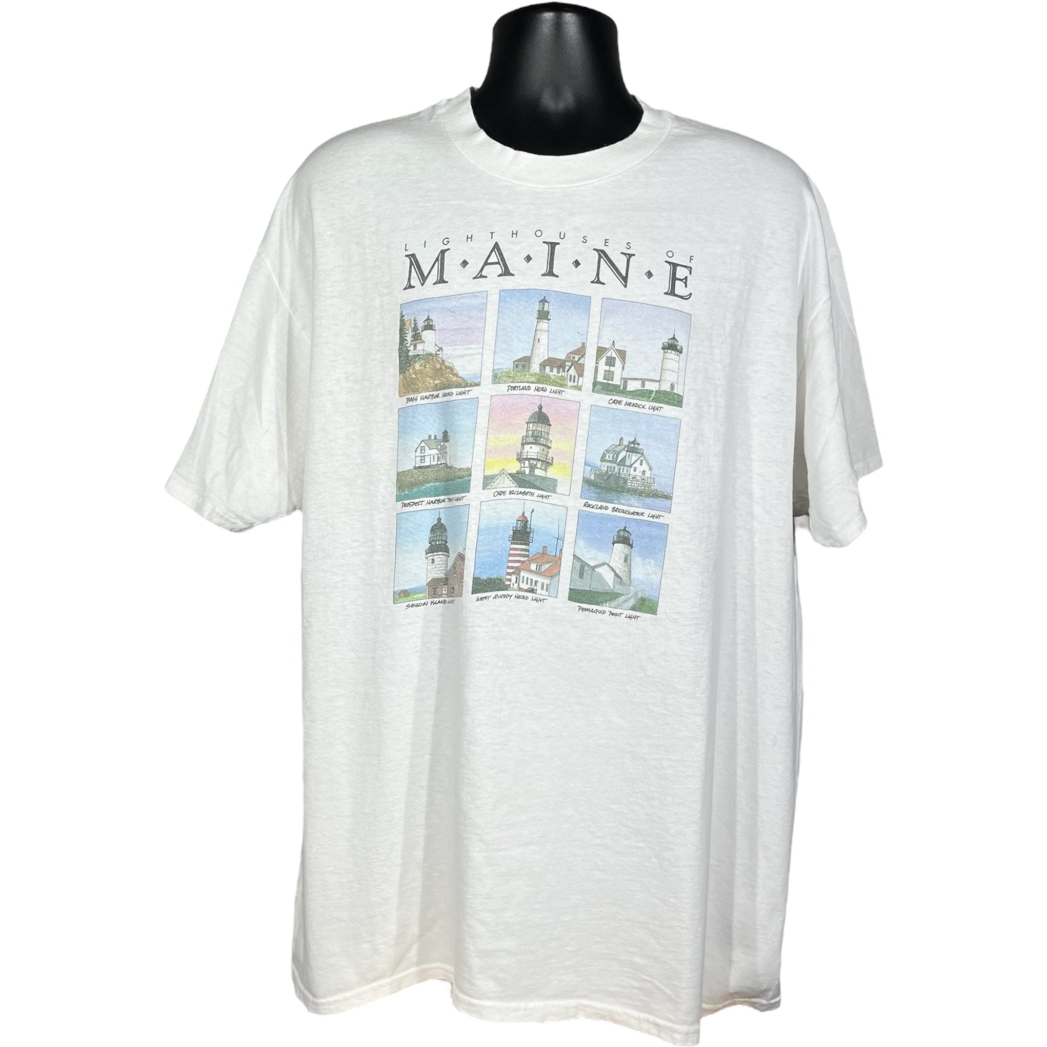 Vintage Lighthouses Of Maine Art Souvenir Tee 90s