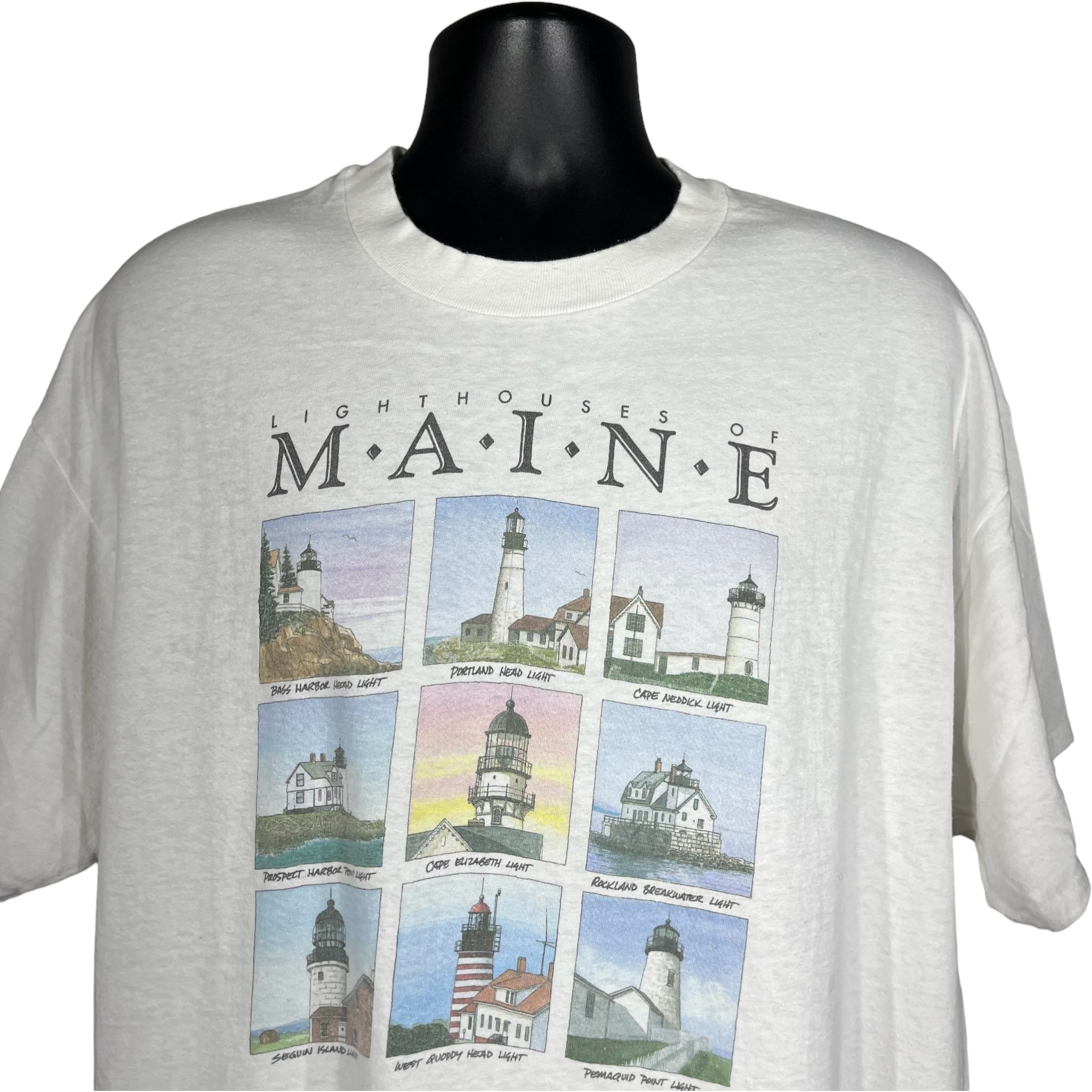 Vintage Lighthouses Of Maine Art Souvenir Tee 90s