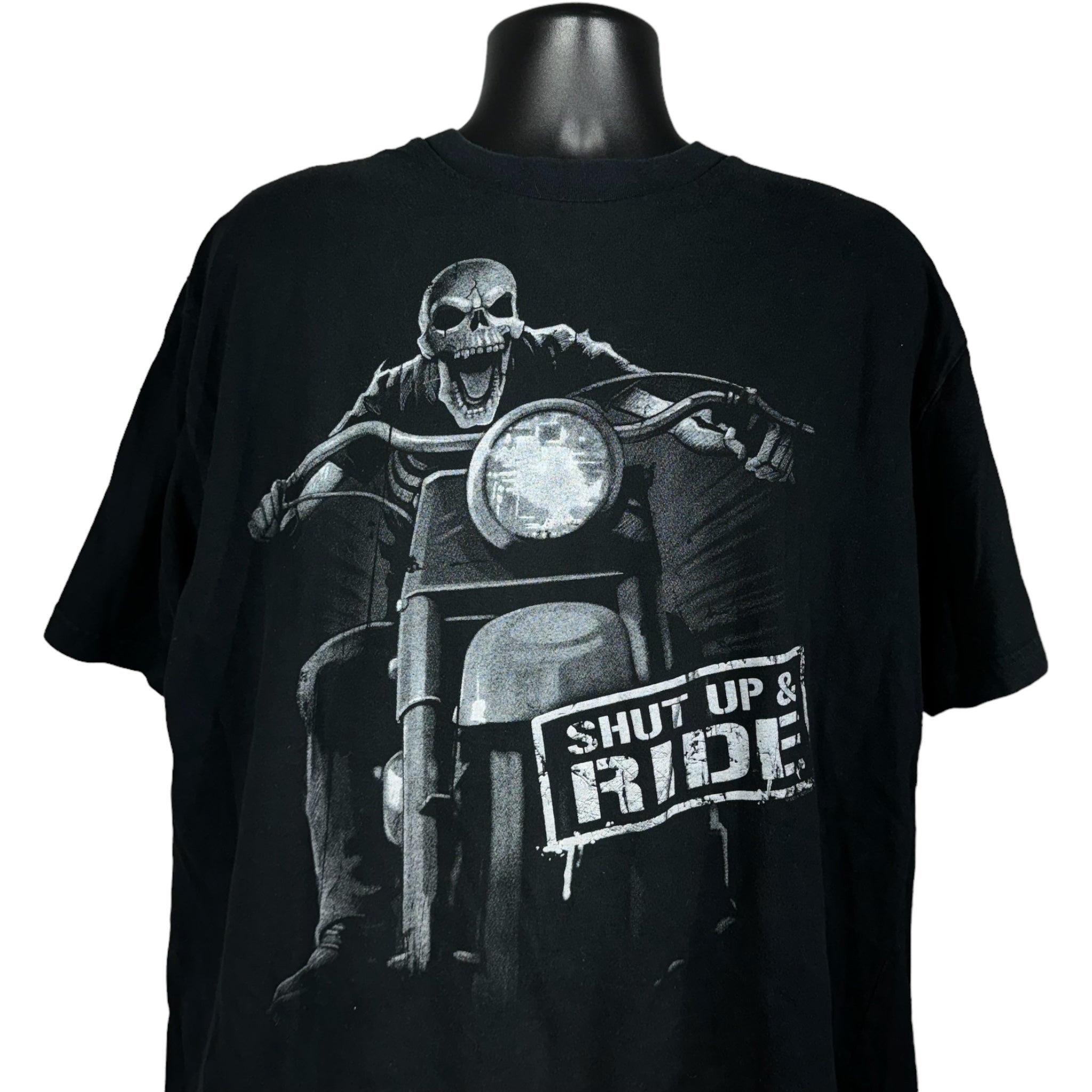 Vintage Skeleton "Shut Up & Ride" Motorcycle Liquid Blue Tee