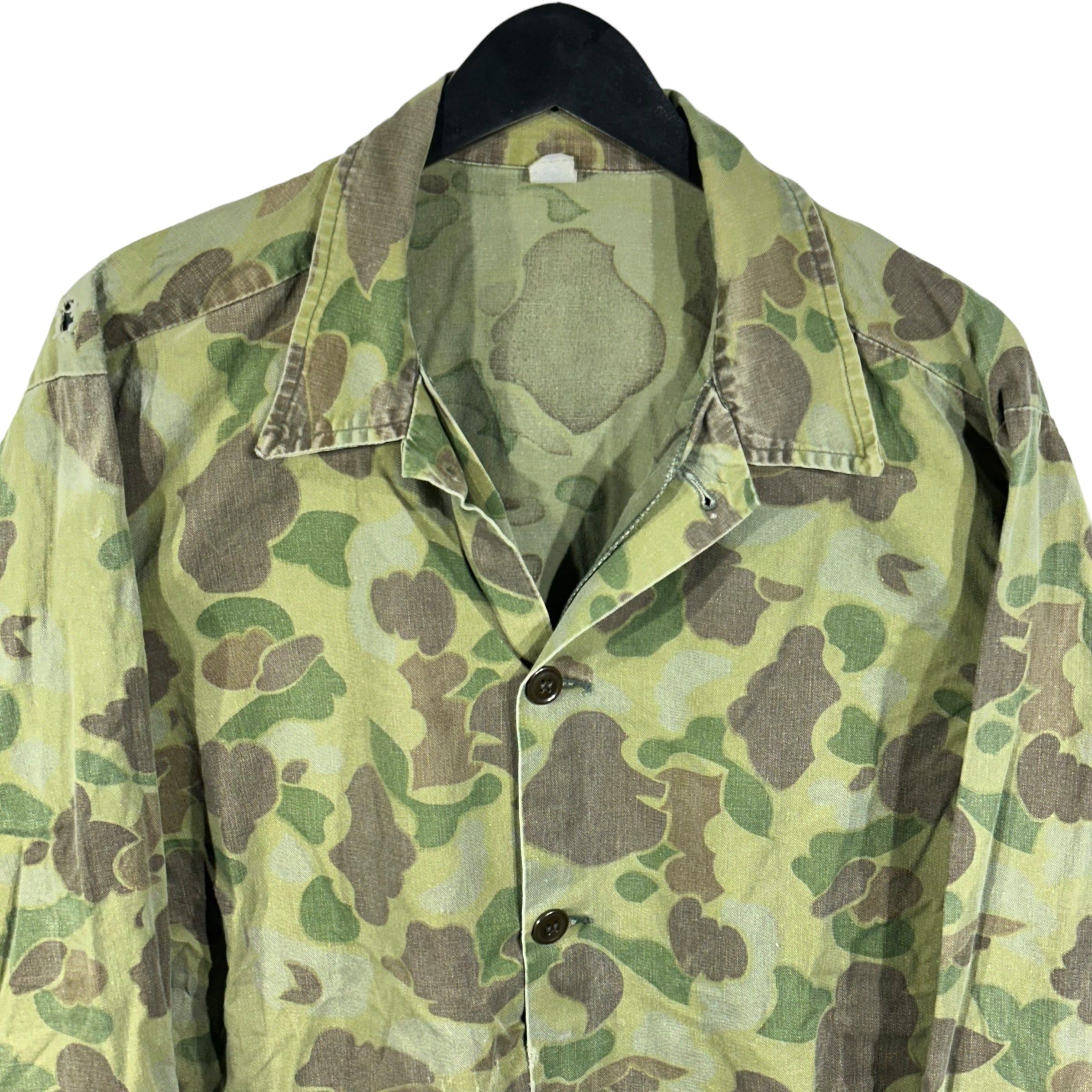 Vintage Military Distressed Camo Button Up