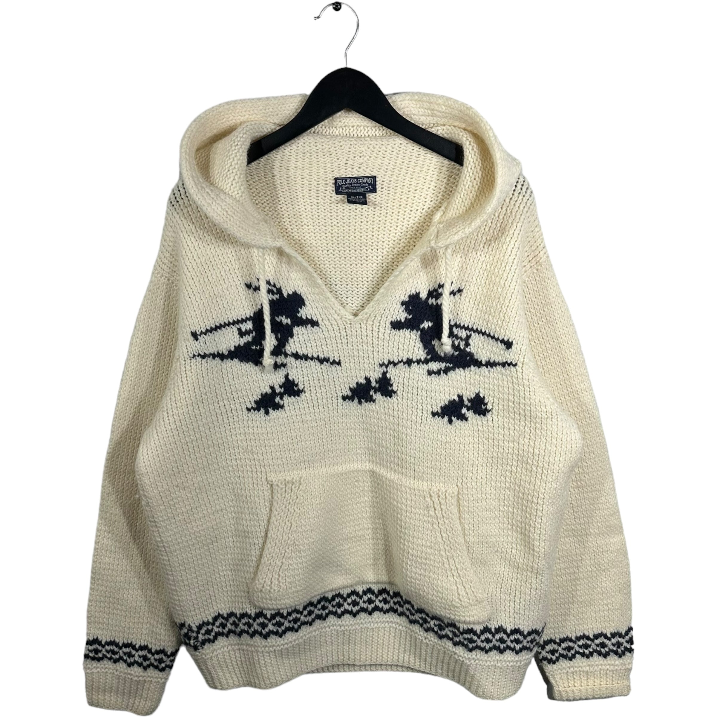 Vintage Ski Pattern Knit Hoodie Sweater