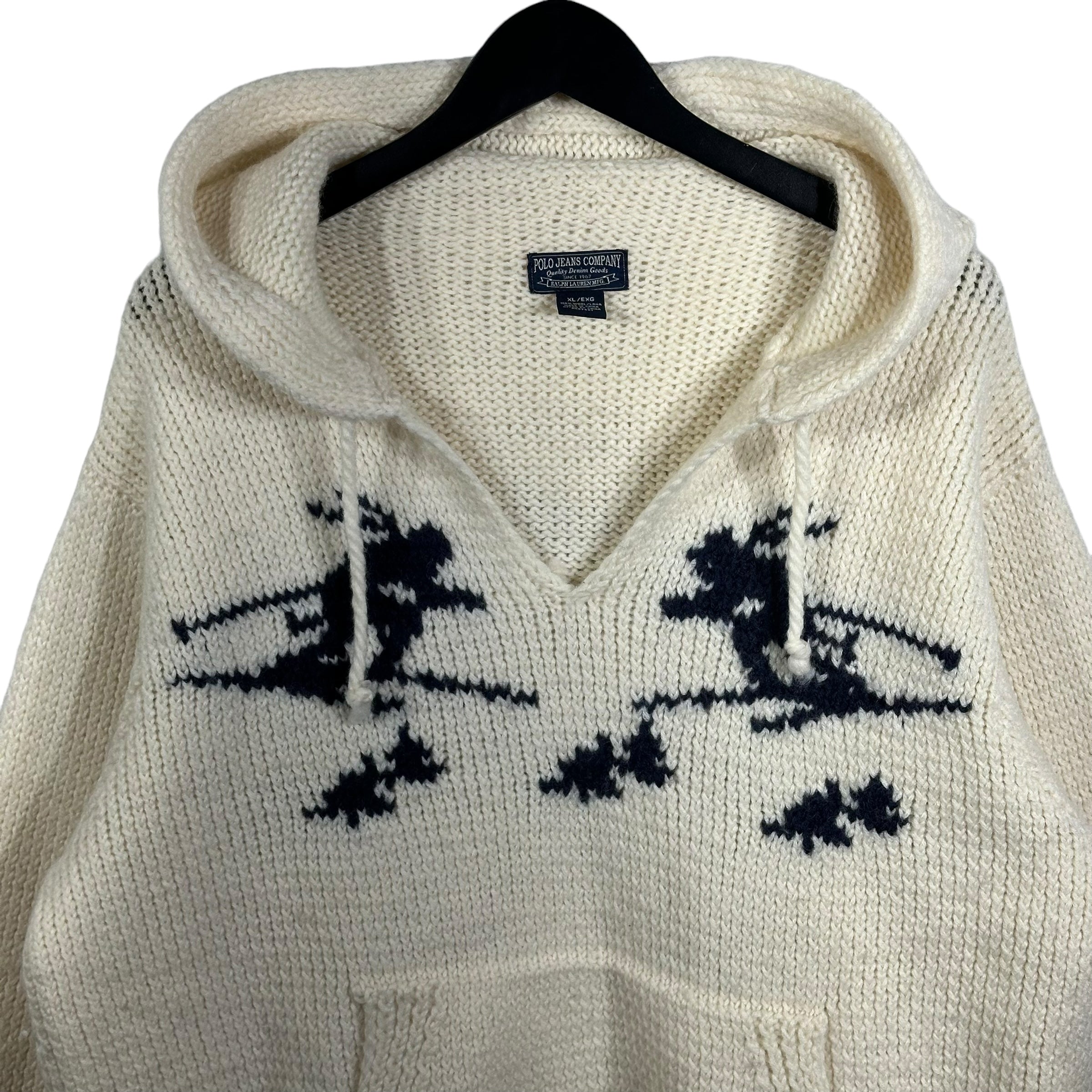 Vintage Ski Pattern Knit Hoodie Sweater