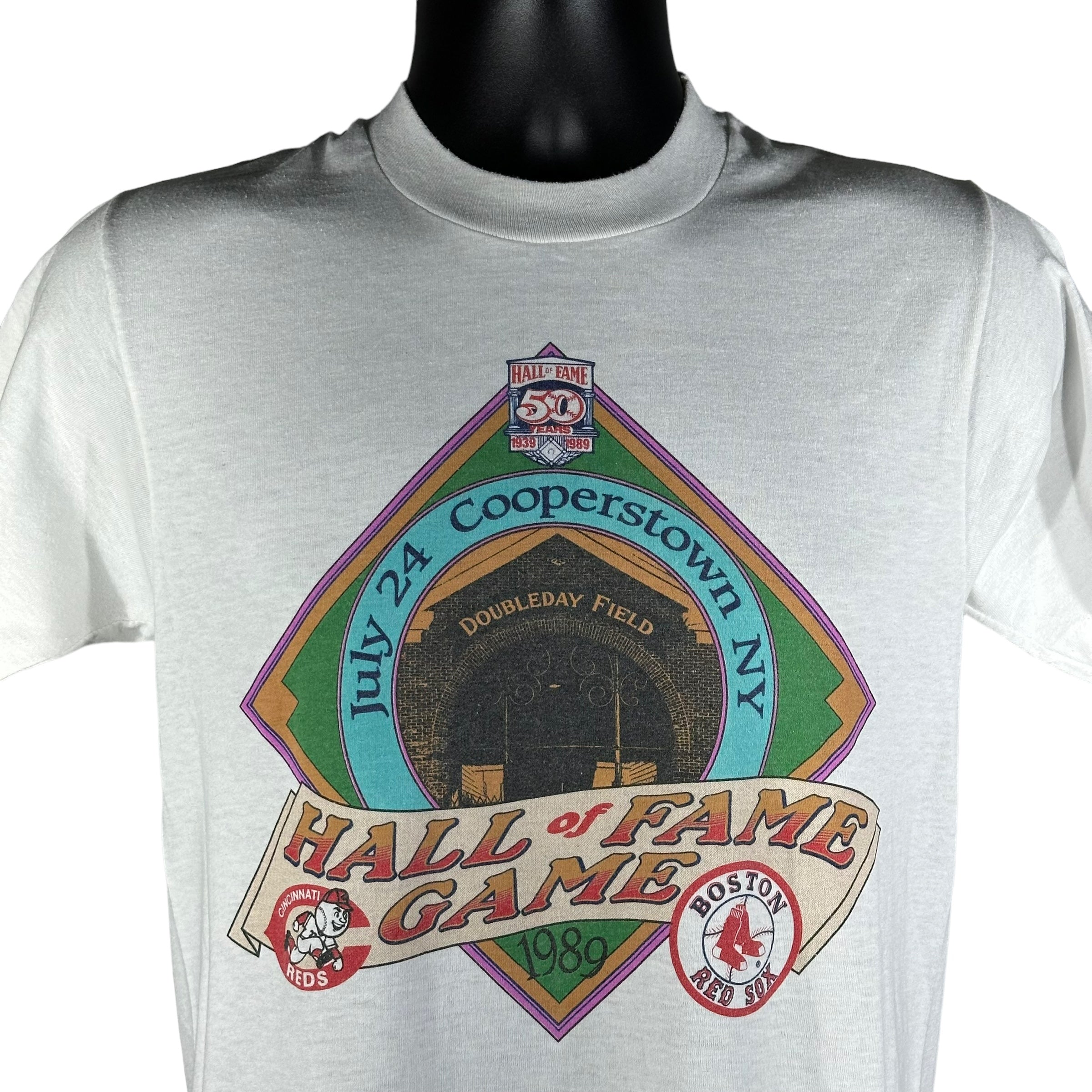 Vintage MLB Cincinnati Reds Vs. Boston Red Sox HOF Game Tee 80s