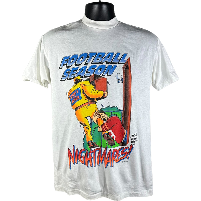 Vintage Football Season Nightmares! Joes Tv Repair Tee 1991