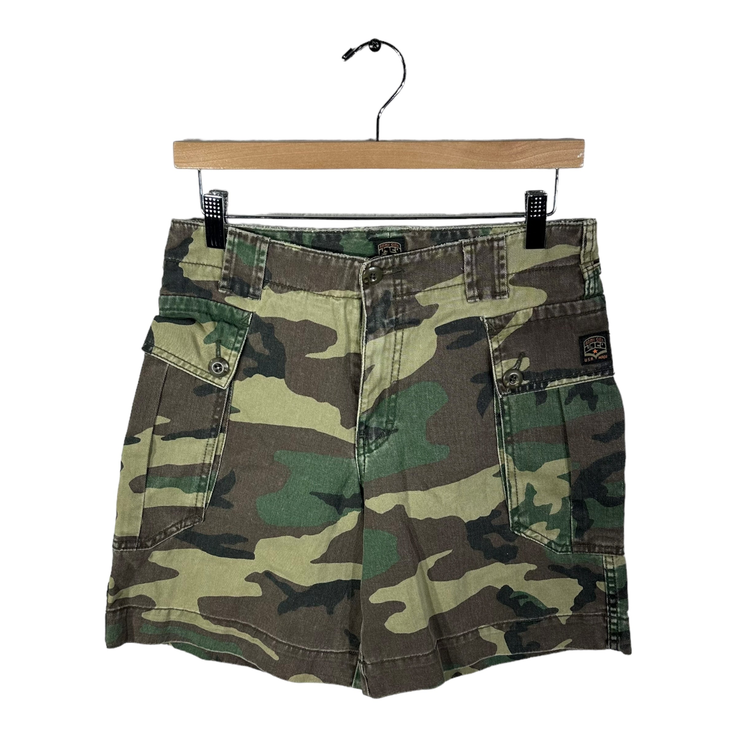 Vintage Army Girl Camo Cargo Shorts