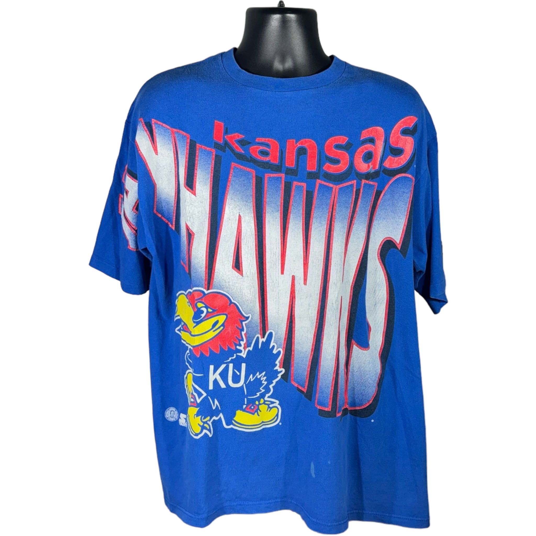 Vintage Kansas Jayhawks Spellout Mascot Tee 90s