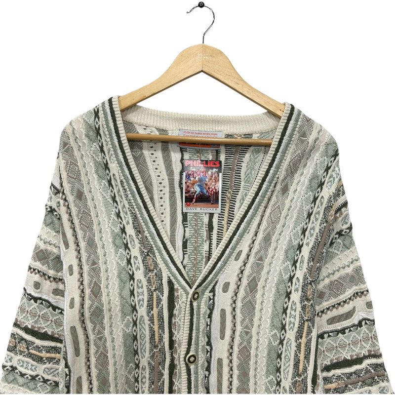 Vintage 3D Textured Patterned Knit Button Down Cardigan Sweater